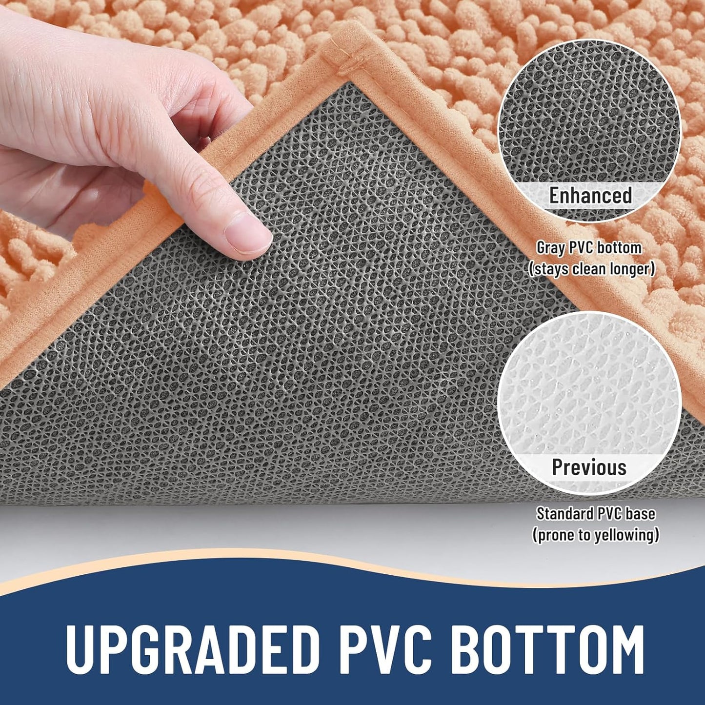 Arotive Luxury Chenille Bathroom Rug Mat, Extra Soft Thick Absorbent Shaggy Bath Rugs, Non-Slip Machine Wash Dry, Plush Bath Mats for Bathroom, Shower and Tub, 36x24, Peach