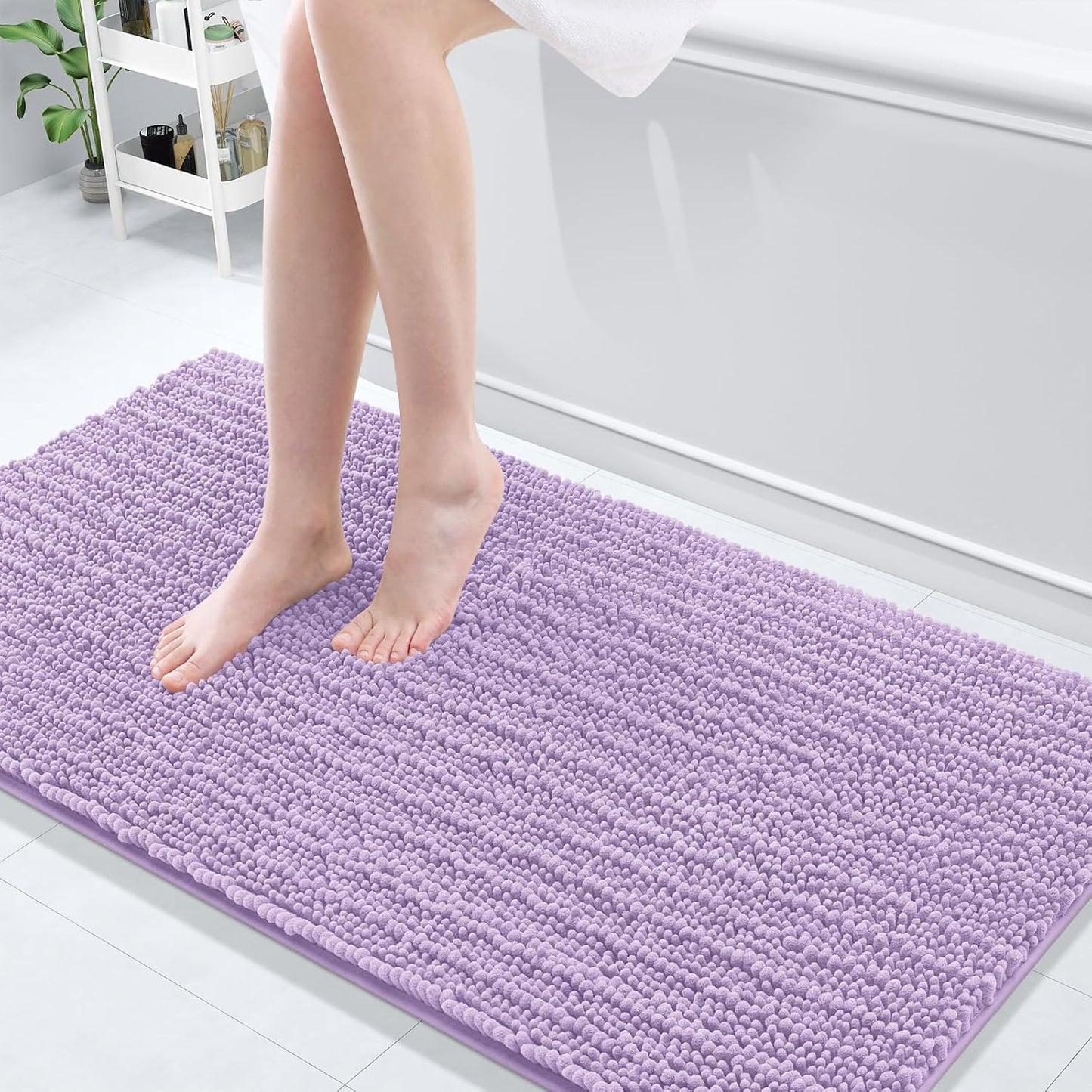 Arotive Luxury Chenille Bathroom Rug Mat, Extra Soft Thick Absorbent Shaggy Bath Rugs, Non-Slip Machine Wash Dry, Plush Bath Mats for Bathroom, Shower and Tub, 60x24, Light Purple