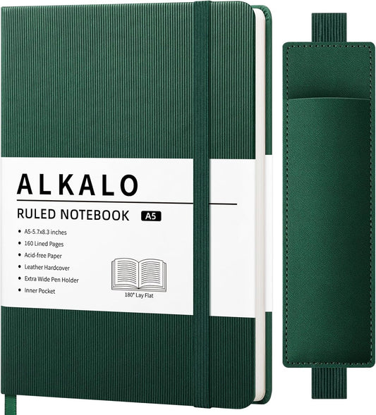 Lined Journal Notebook for Work, A5 Leather Notebook with Pen Sleeve, 100GSM/160 Pages Thick Paper, Daily Journals for Writing, School, Note Taking, Business, Travel, College Ruled