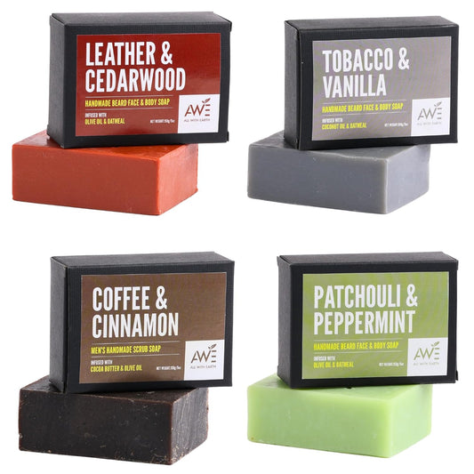 Men’s Moisturizing Scrub Soap Set of 4 Handmade Natural Bars Rugged Masculine Scents Deep Cleanse Hydrate Nourish Face Beard Body (Option 2)