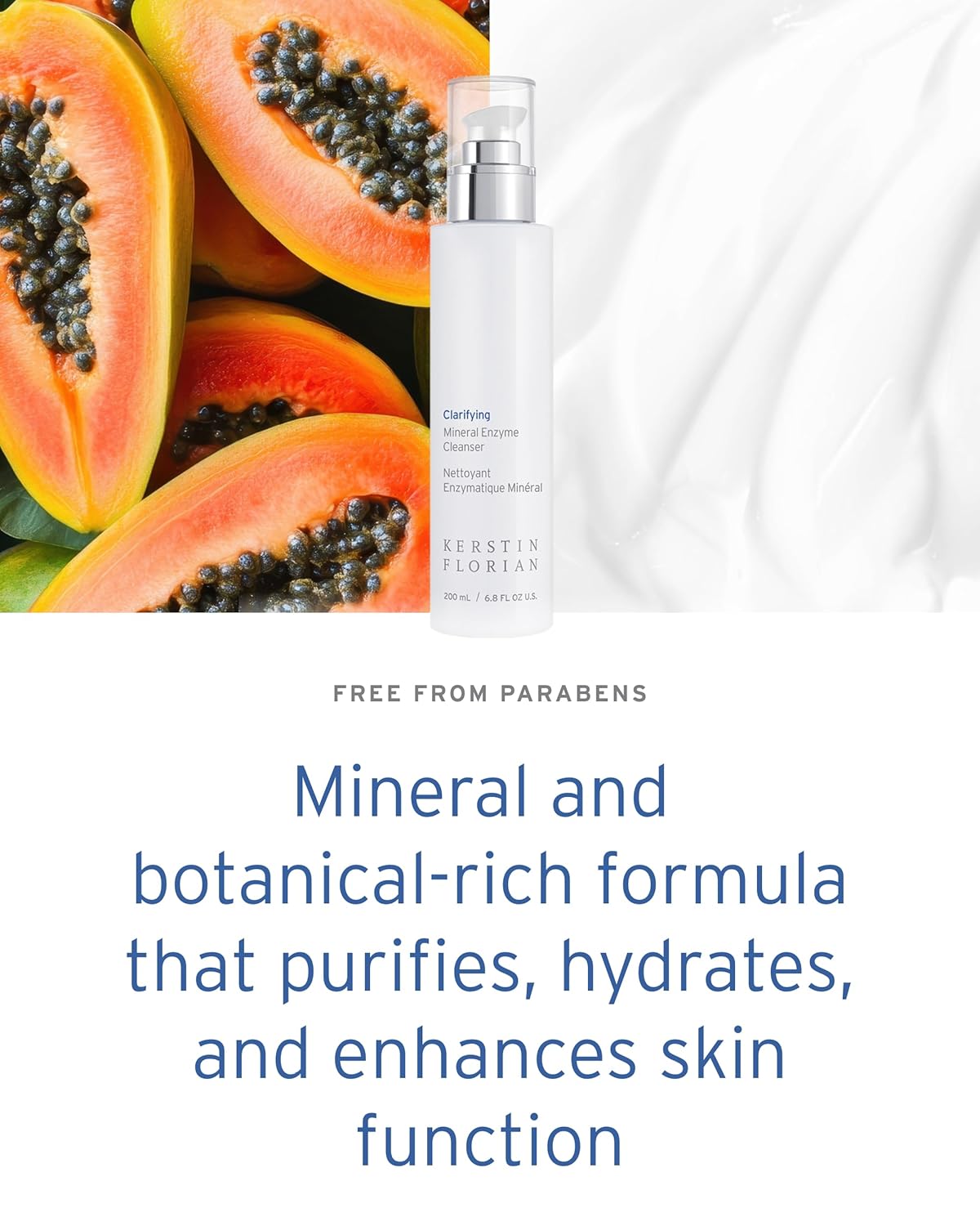 Kerstin Florian Clarifying Mineral Enzyme Cleanser | Gentle Face Wash for All Skin Types | Hydrating Body Wash for Morning or Night (6.8 fl oz)