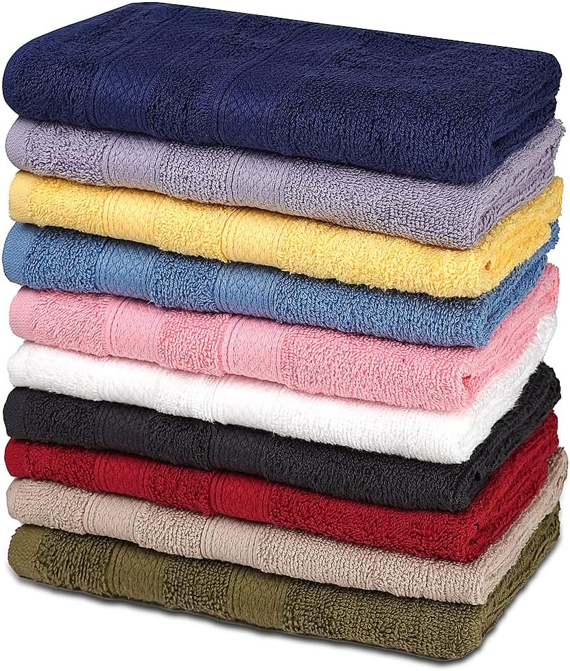 ZUPERIA Classic Hand Towels Pack of 10 (16 x 28 Inches) 100% Ring Spun Cotton Light Weight & Super Absorbent, Fast Drying Towels for use in Bathroom, Hotels, Travel and Spa (Assorted Multicolor)