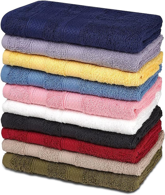 ZUPERIA Classic Hand Towels Pack of 10 (16 x 28 Inches) 100% Ring Spun Cotton Light Weight & Super Absorbent, Fast Drying Towels for use in Bathroom, Hotels, Travel and Spa (Assorted Multicolor)