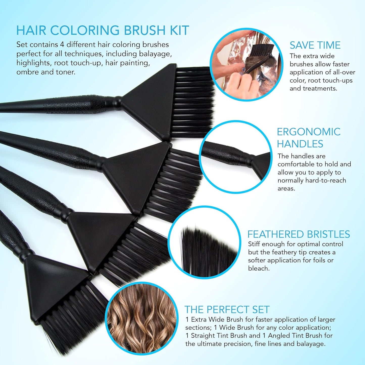 Hair Dye Brush Set - 4 Color Brushes for Hair Salon - Hair Color Brush Applicator Set - Balayage Brush - Hair Tint Brush - Hair Dying Brush - Hair Coloring Kit