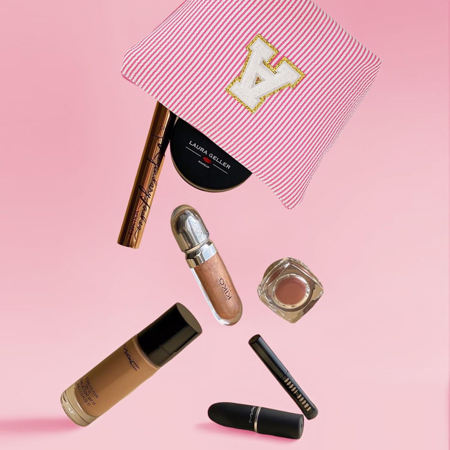 Initial Travel Toiletry Bag for Women - Travel Essentials, Travel Makeup Bag Small Cosmetic Make up Bag Cute Stuff Birthday Gifts for Women Mom Girlfriend Teacher, Pink Letter N