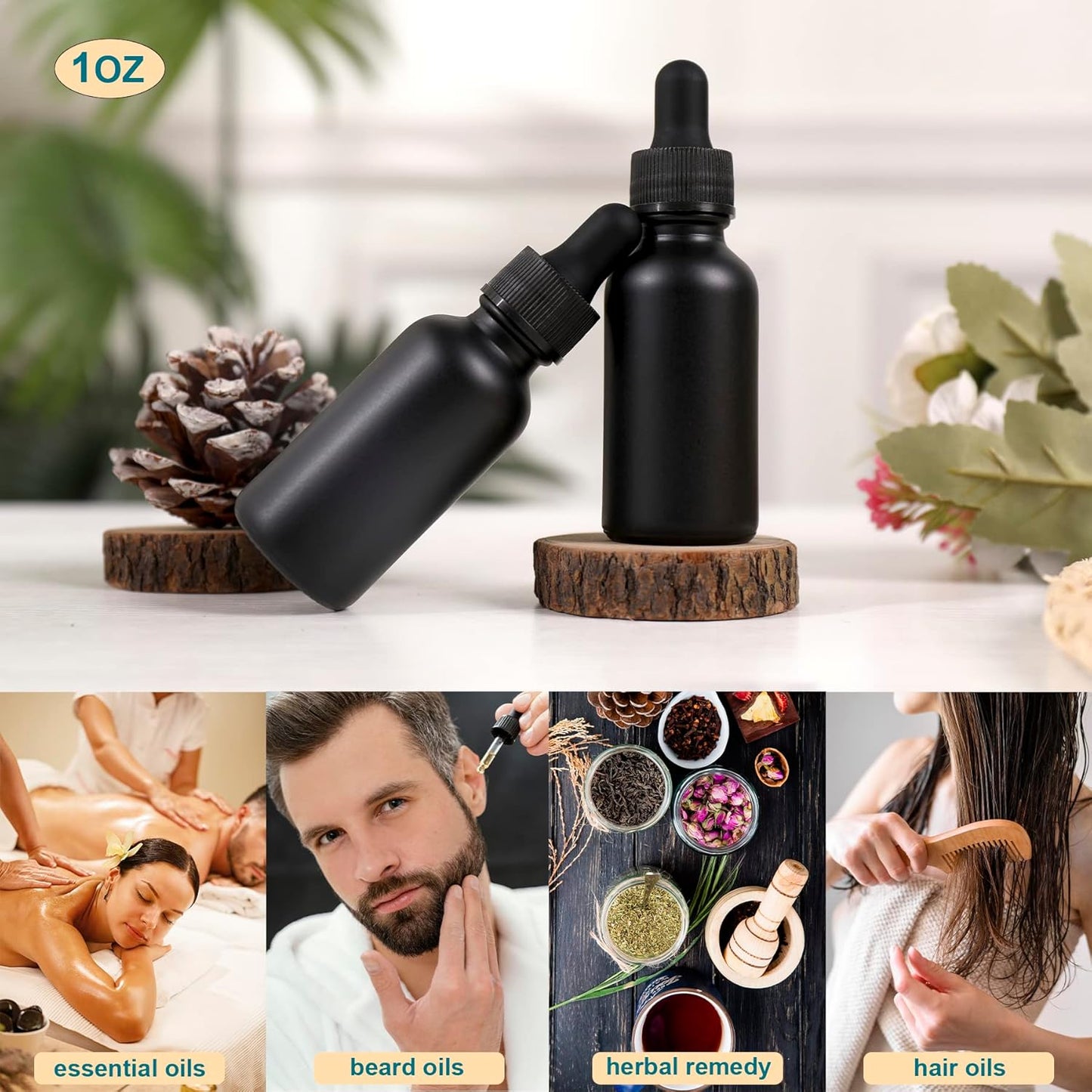 24 Pack,1oz Glass Dropper Bottle, Frosted Black Tincture Bottles with Dropper,Pretty Finish for All Kinds of Liquids,Oil Bottles for Hair- Stronger Suction ideal for Leakproof Travel