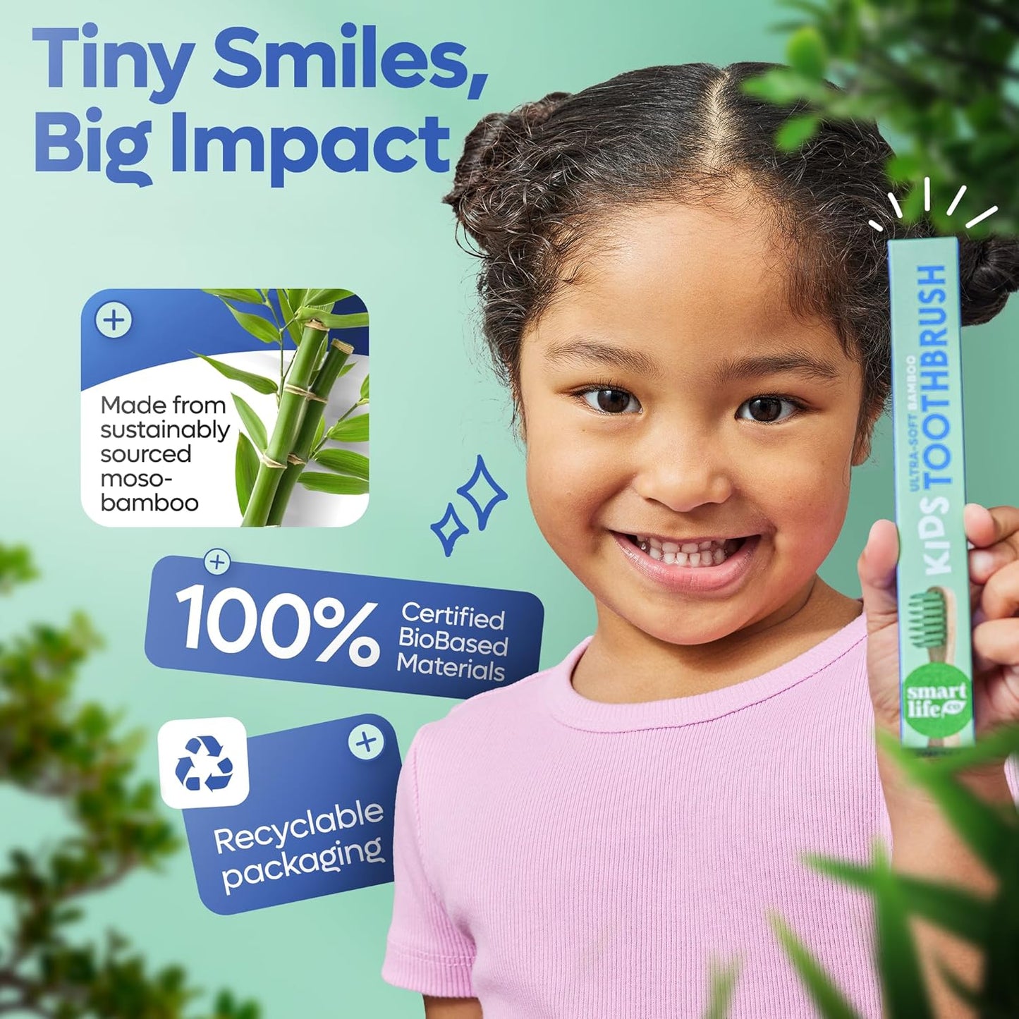 SmartLifeco Kids Bamboo Toothbrushes (6 Pack) - Extra Soft Bristles for Toddlers Teeth | Zero Waste Tooth Brushes for Children | Natural Wooden Child Size Handle | BPA Free, Eco-Friendly