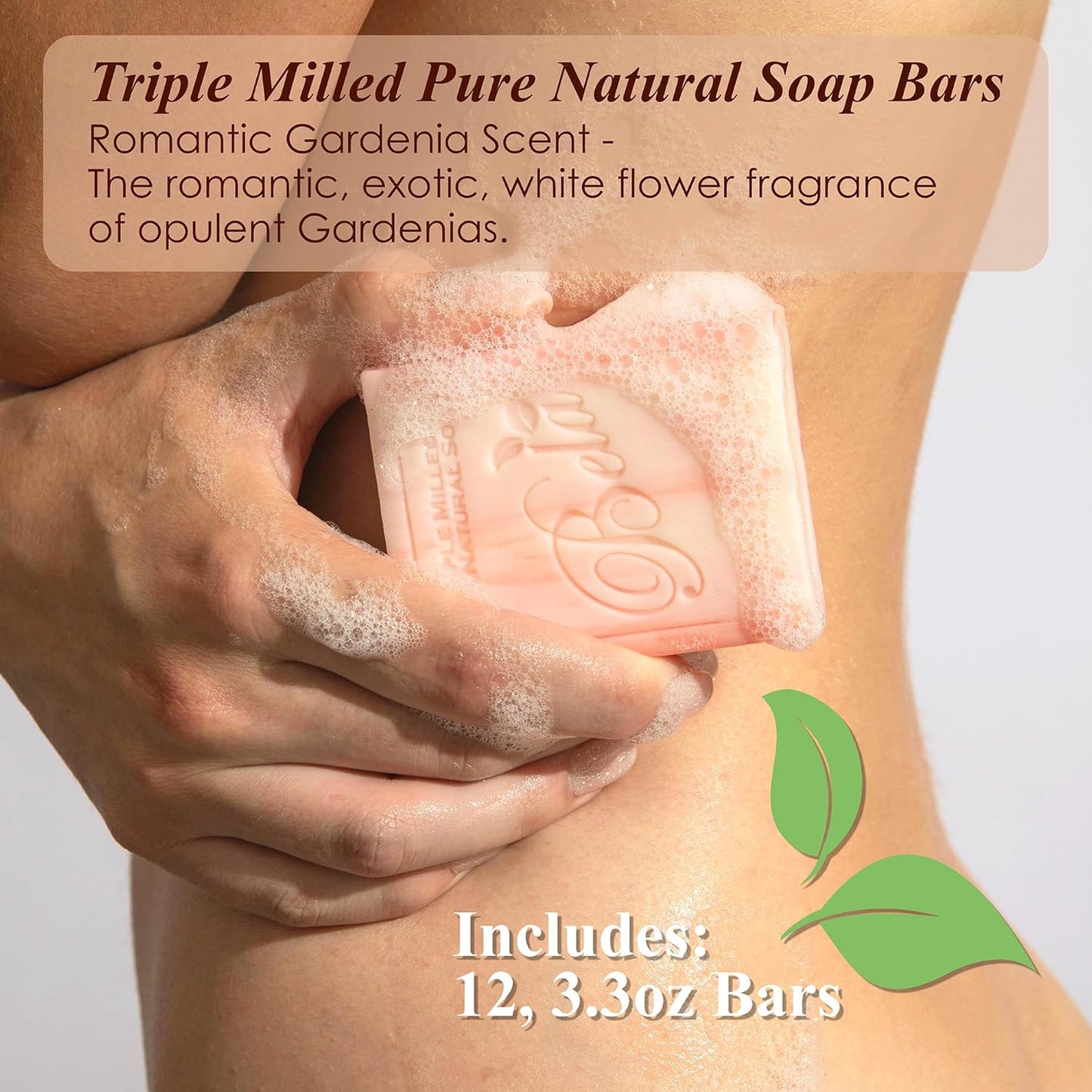 BELA Romantic Gardenia Soap 3.3 OZ Pack of 12, Long Lasting French Triple Milled Bar Soap with Organic Shea Butter Hand, Face and Body Wash Bar, Made in Australia