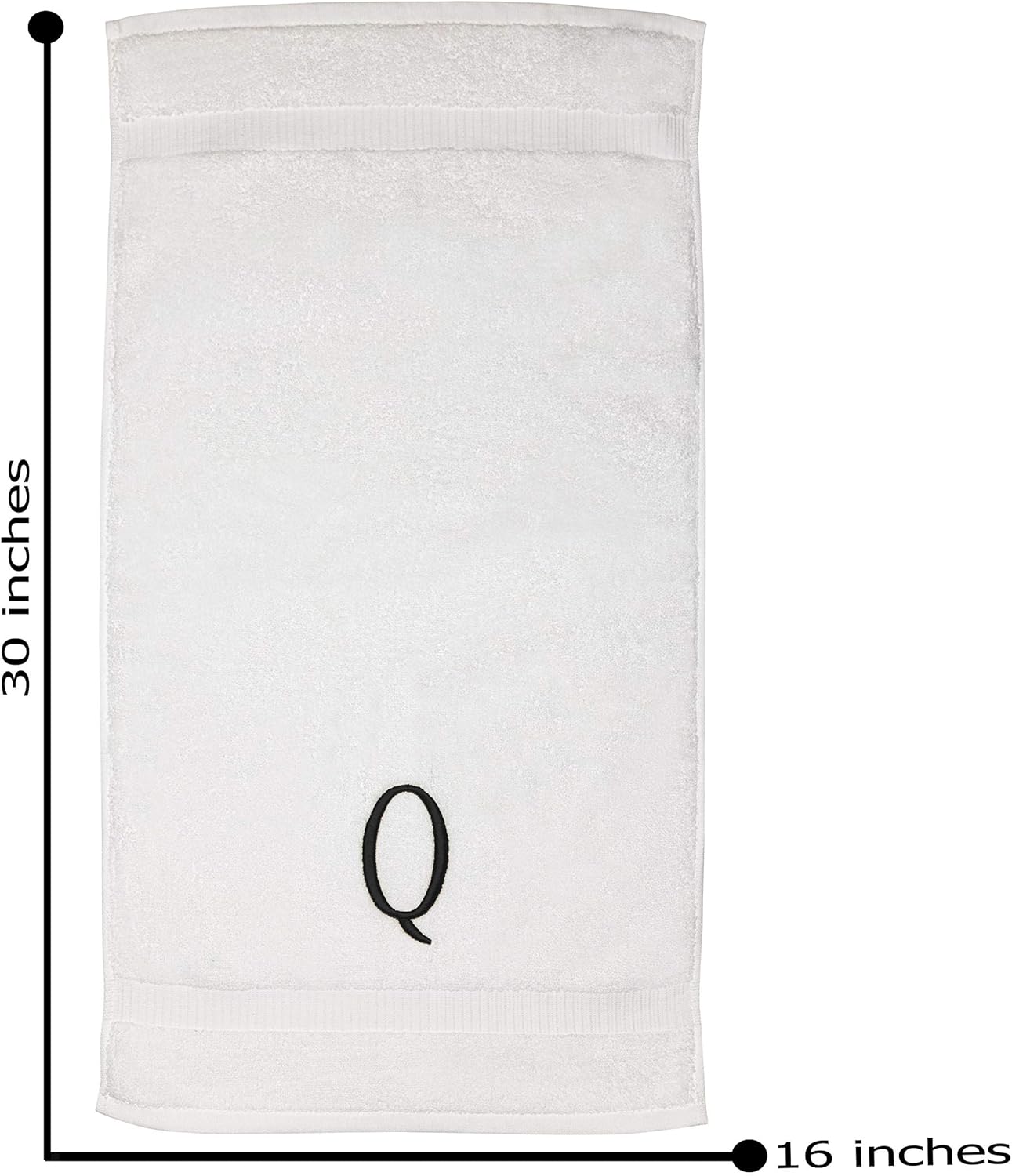 Black Powder Room Hand Towel - Monogram Initial Hotel Quality Decorative Embroidered Luxury Towel for Spa - GOTS Organic Certified - Set of 2 Letter Q