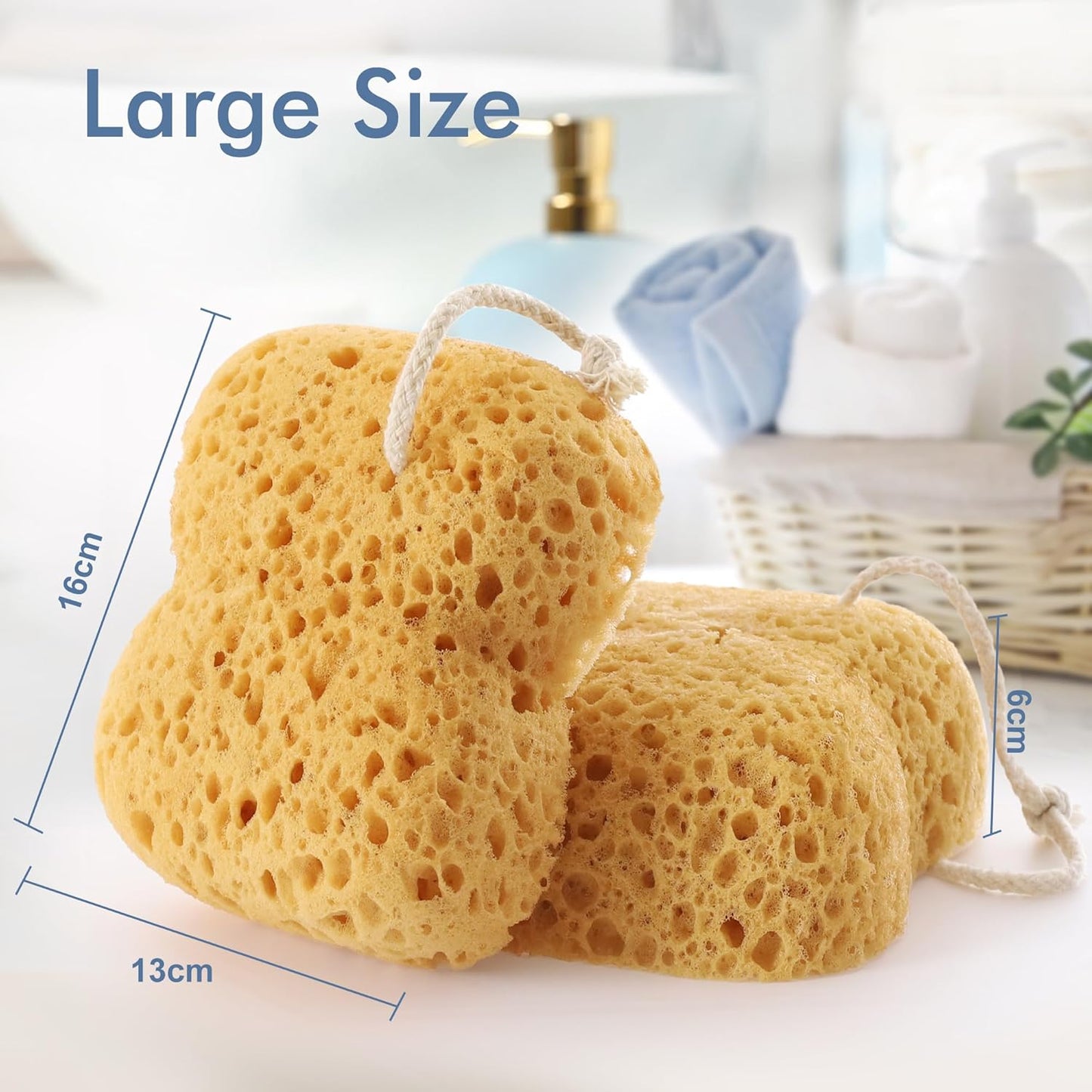 Sponges Bath, 2Pcs Larger Shower Sponges for Women Men, Exfoliating Body Sponge Dense Foam for Gentle & Deep Cleansing, Ultra-Soft for Sensitive Dry Skin