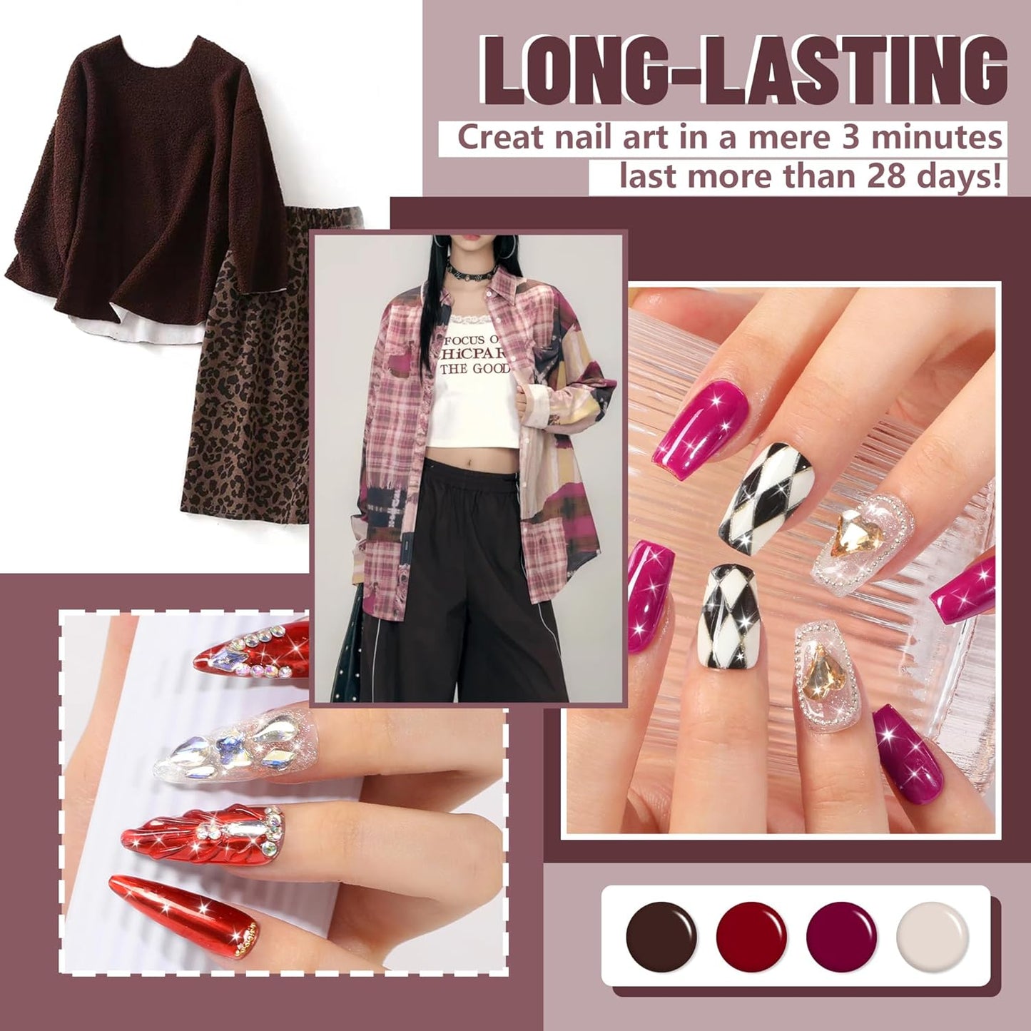 ABAC Fall & Winter Solid Gel Nail Polish Set Burgundy Red Purple Brown Colors w/Pro Brush No-Spill,Hema-Free Gifts for Women All Season