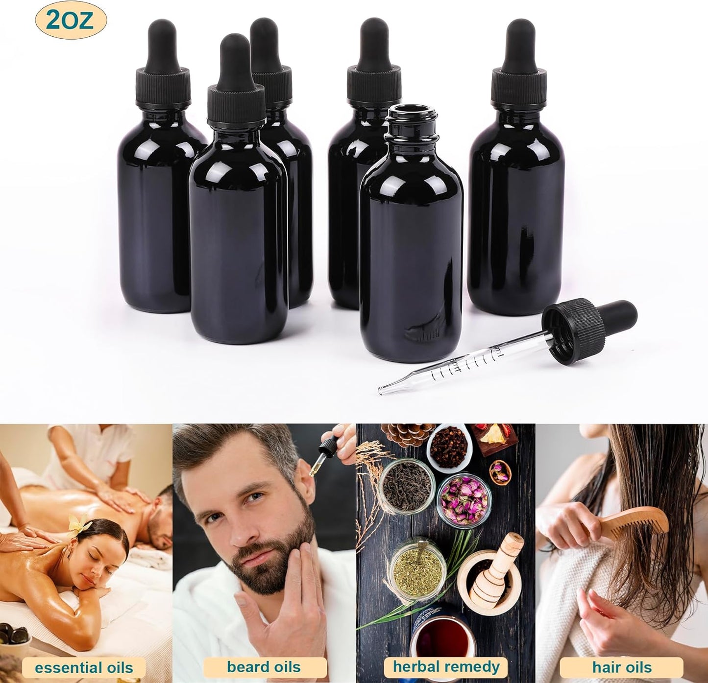 2oz Glass Dropper Bottle,Preety Texture Tincture Bottles with Precise Scales Eye Droppe,for All Kinds Of Mixed Liquids,Leak-Proof Design for Easy Travel (Black-48Pack)