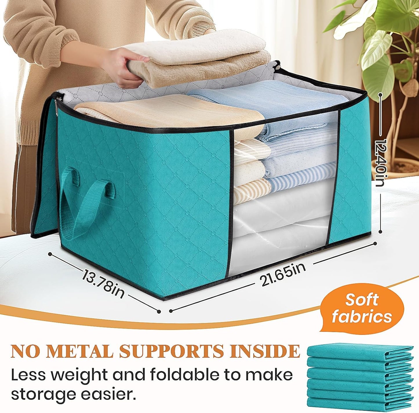 Fab totes 10 Pack Clothes Storage, Foldable Thick Fabric Blanket Storage Bags, Containers for Organizing Bedroom, Closet, Clothing, Comforter,Closet Organization with Handle,Green