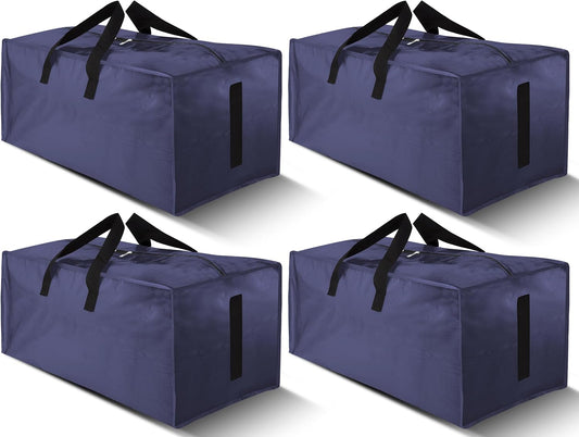4 Pack Large Strong Moving Bags with Zippers & Carrying Handles - Water-Resistant - Heavy Duty Storage Tote for Space Saving, Fold Flat, Alternative to Moving Box (Blue)