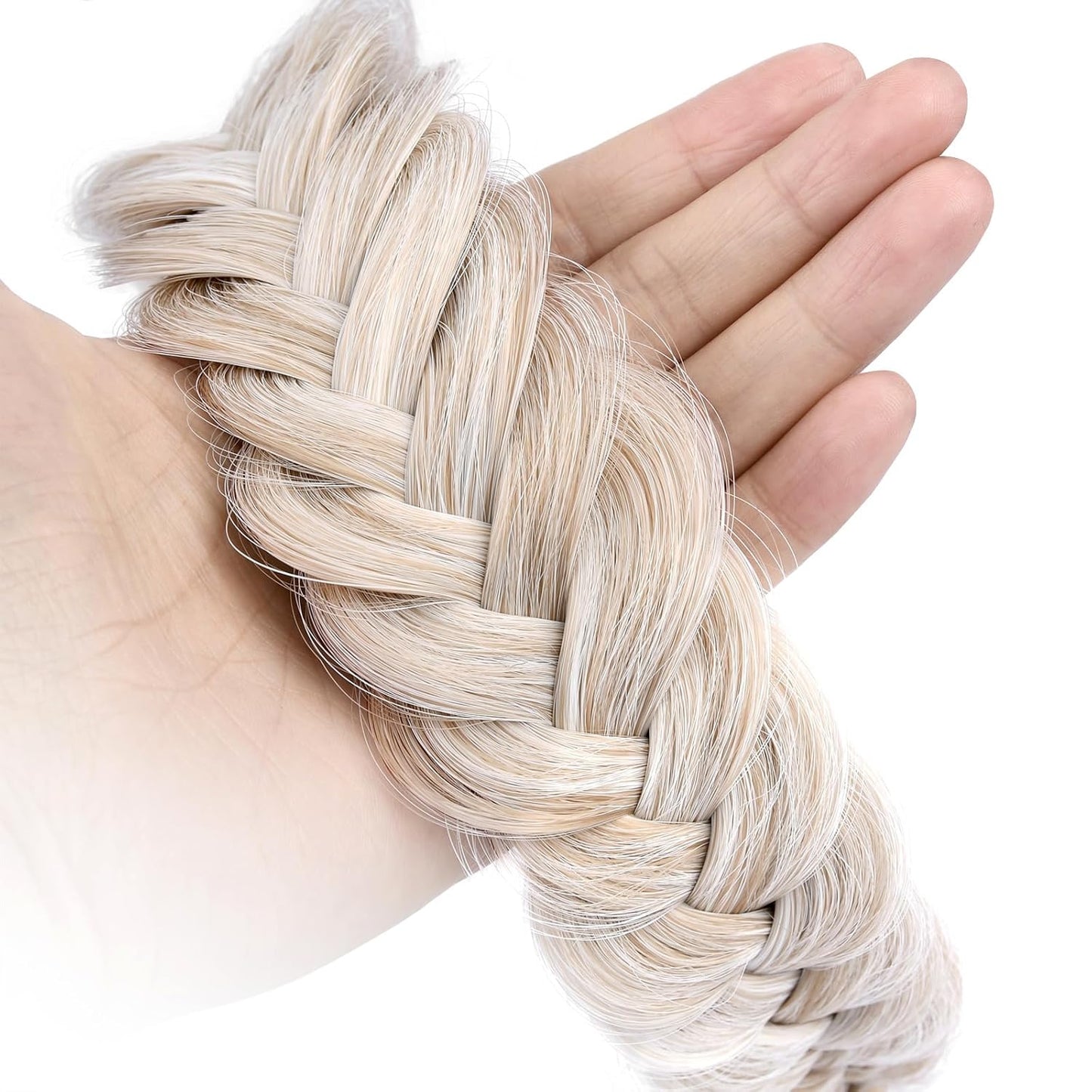DIGUAN Wide Messy Braided Headband With Teeth Synthetic Hair Plaited Headband High Elasticity Braids Chunky Fishtail Braided Hair Band Hairpiece for Girls Women Beauty Accessory (White Blonde)