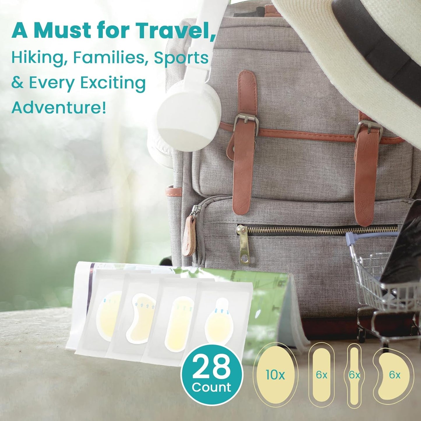 Blister Pads - 28 ct Water Resistant Hydrocolloid Bandages for Foot, Toe, Heel - Gel Blister Cushions for Prevention & Recovery, Variety Pack