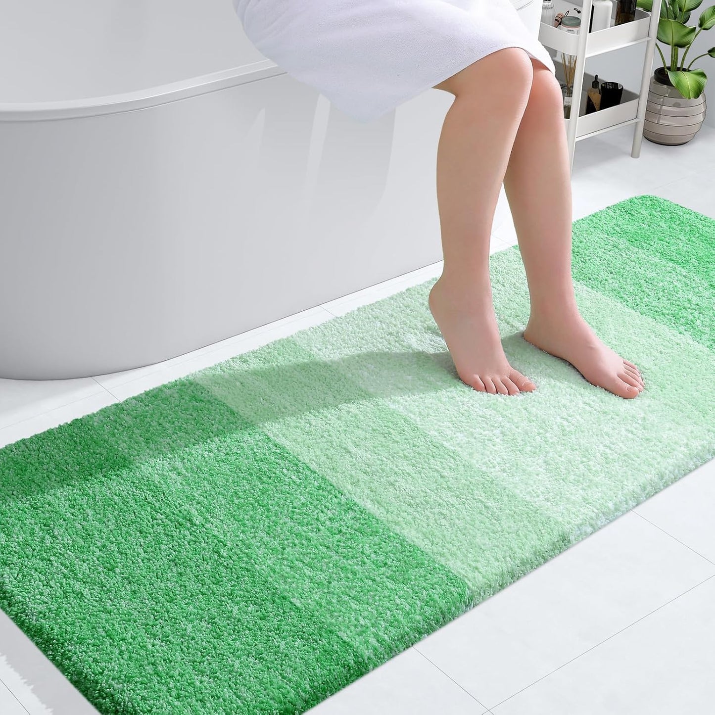 OLANLY Bathroom Runner Rugs 59x24, Extra Soft Absorbent Microfiber Bath Rugs, Rubber Backing, Quick Dry, Machine Washable Bath Mats for Bathroom Floor, Tub and Shower, Home Decor Accessories, Green