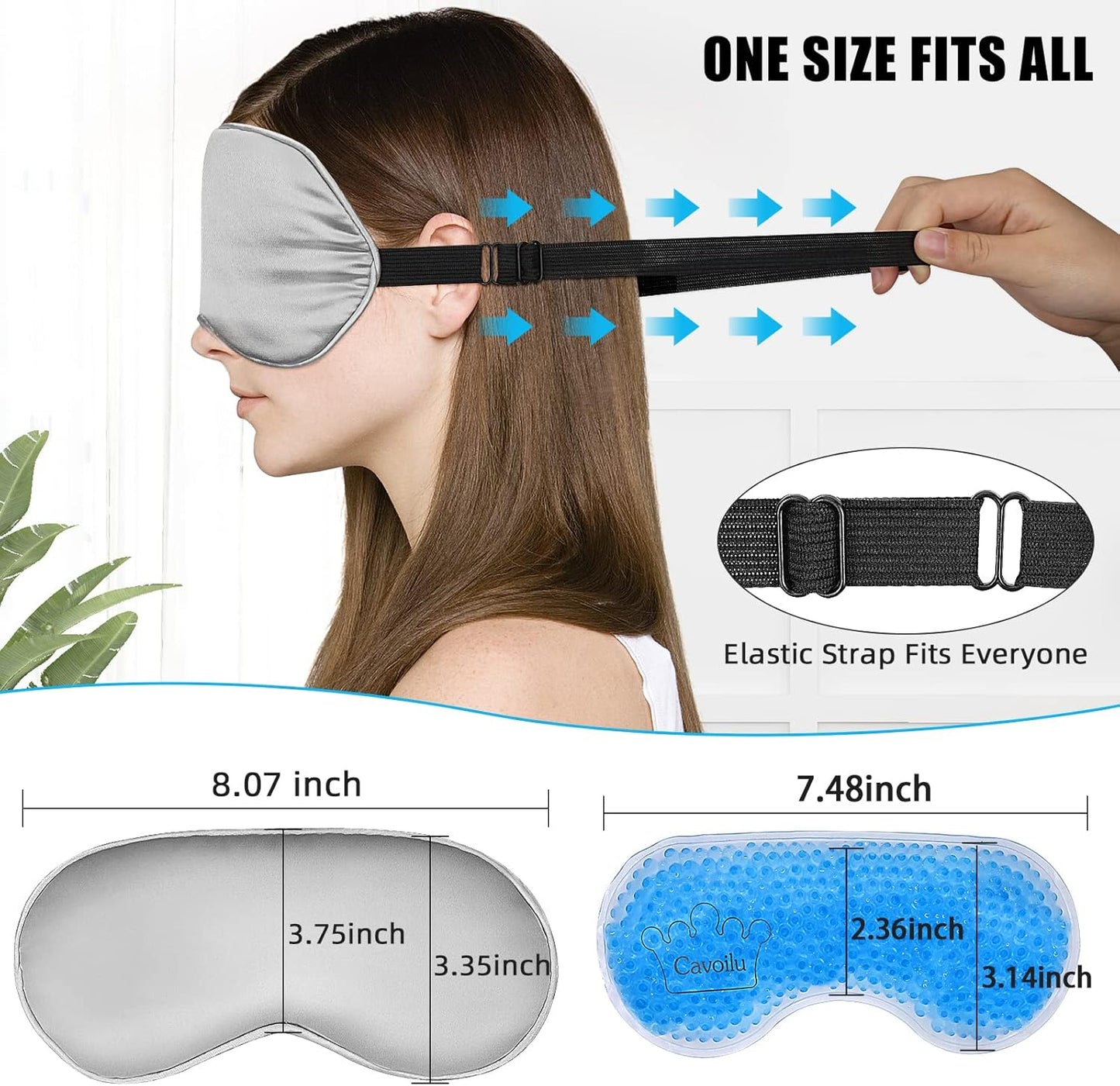 Sleep Mask w/ Cooling Gel Eye Mask, Silk Eye Mask for Sleeping, Hot & Cold Eye Masks, Blindfold Eye Cover Sleeping Mask for Home Office Travel, Yoga, Stocking Stuffers for Men Women (Grey)
