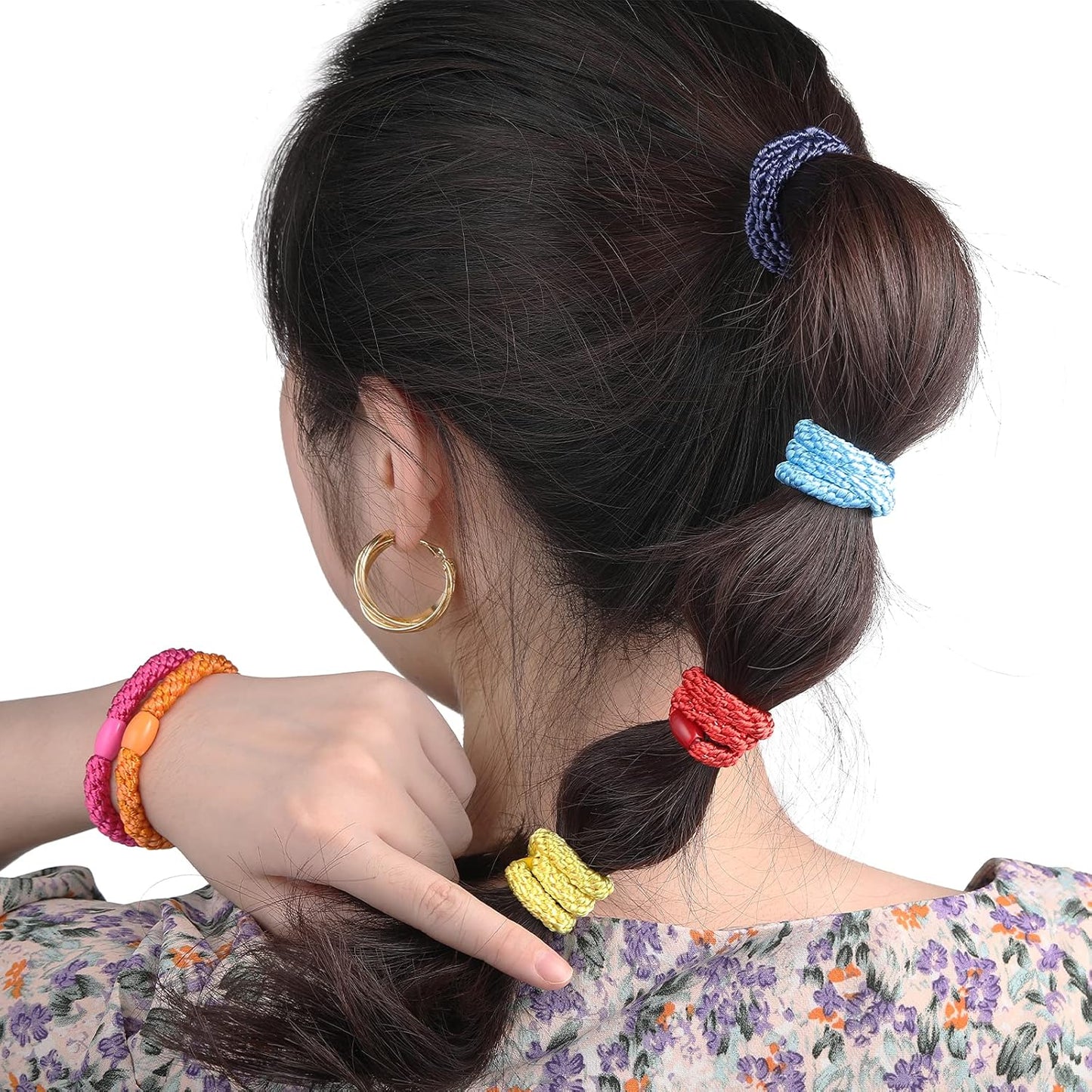 Bracelet Hair Ties for Women Girls, Funtopia 30 Pcs Colorful Elastics Hair Bands Ponytail Holders for Thick Hair, No Metal No Damage Soft Hair Ties with Bead, Bulk Set