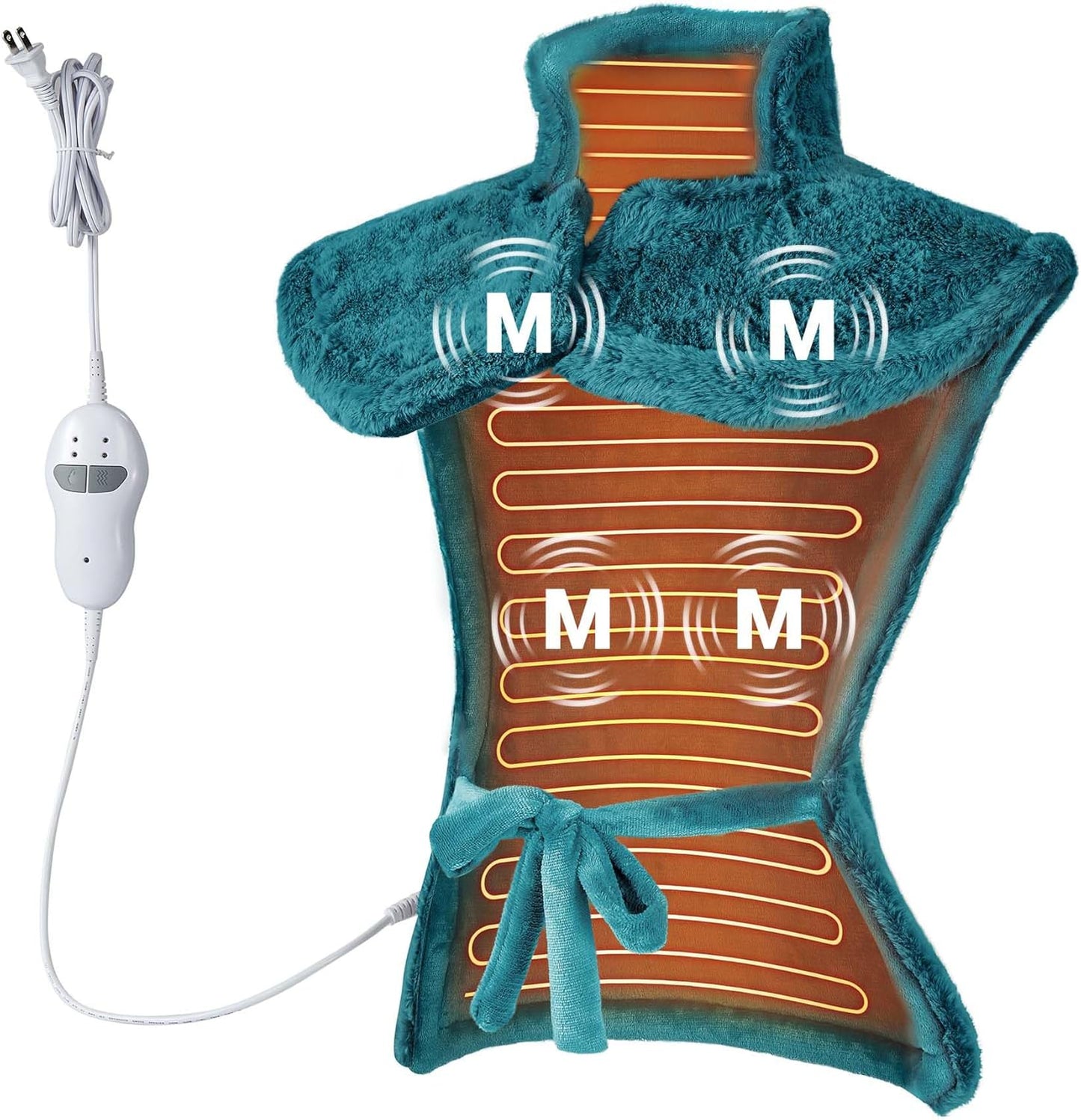 Massaging Heating Pad for Neck and Shoulders and Back, 24" x 35" Large Electric Heating Pad for Back Pain Relief with 3 Heat Levels, 4 Massage Settings, 2H Auto Shut-Off, 4 Massage Motors, Green