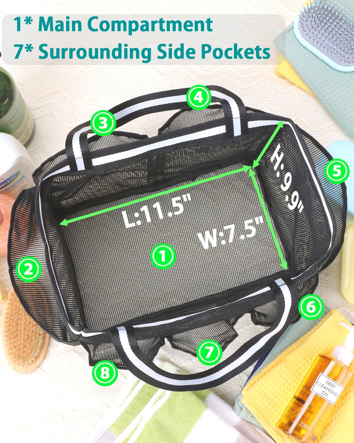 XL Mesh Shower Caddy Portable Shower Bag for College Dorm Camping Travel Gym(Black)