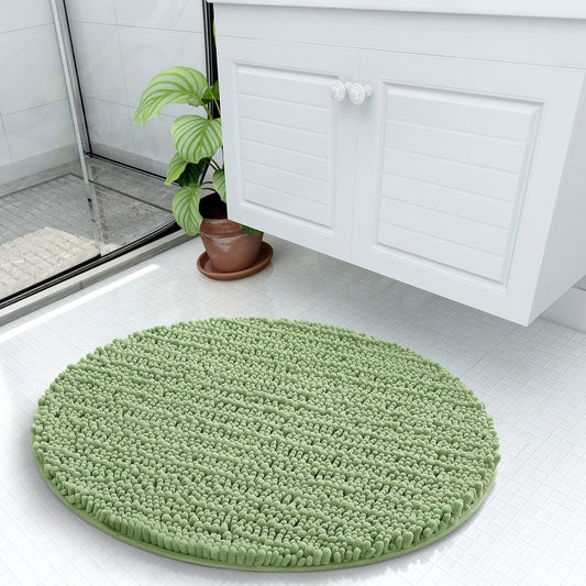 Arotive Luxury Round Chenille Bathroom Rug Mat, Extra Soft Thick Absorbent Shaggy Bath Rugs, Non-Slip Machine Wash Dry Plush Bath Mats for Bathroom, Shower and Tub, 24x24, Sage Green