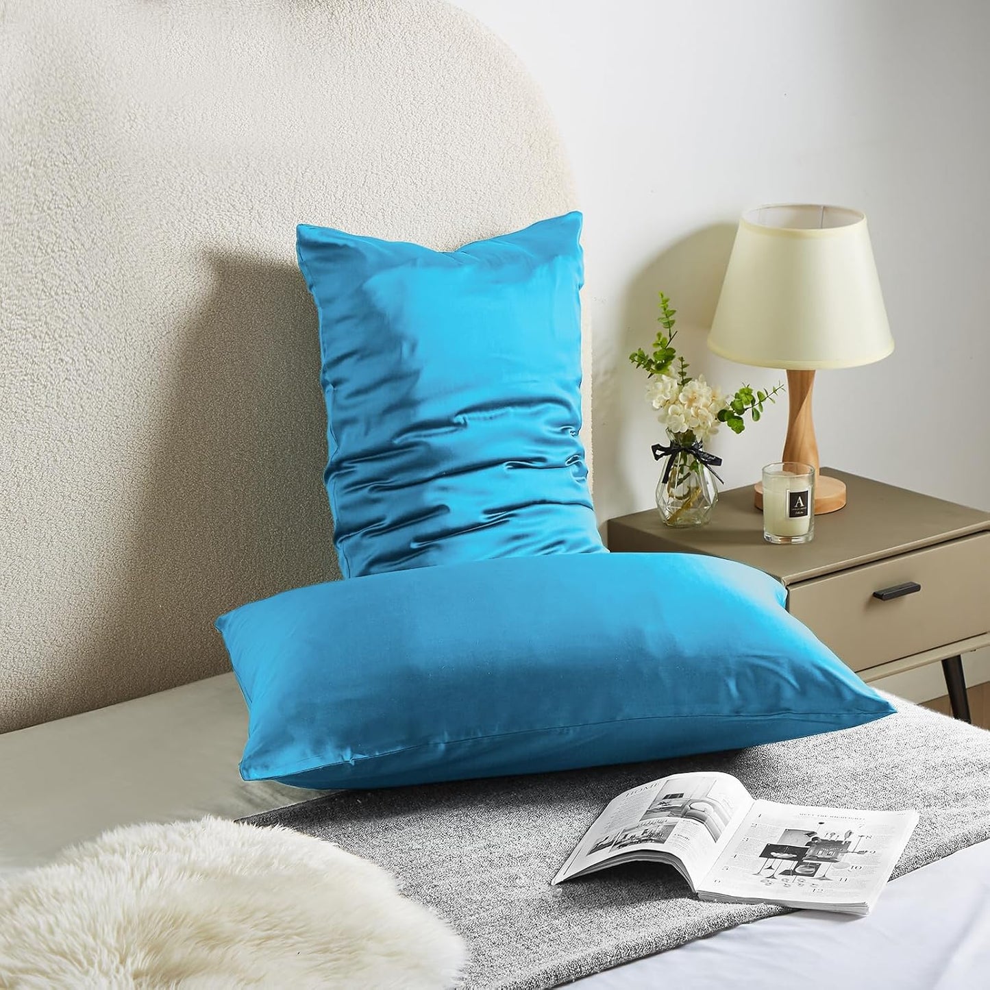 Silk Pillowcase for Hair and Skin Mulberry Silk Pillowcase Soft Breathable Smooth Both Sided Natural Silk Pillowcase with Zipper Beauty Sleep Silk Pillow Case 1 Pack for Gift (King, Pacific Blue)