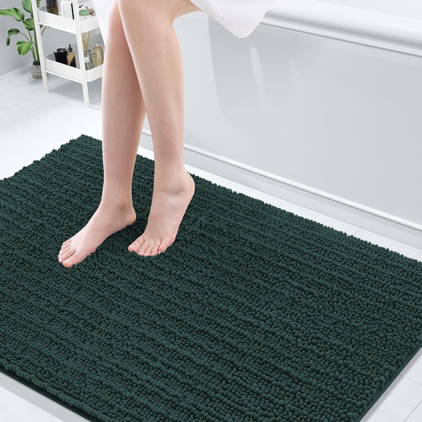 Arotive Luxury Chenille Bathroom Rug Mat, Extra Soft Thick Absorbent Shaggy Bath Rugs, Non-Slip Machine Wash Dry, Plush Bath Mats for Bathroom, Shower and Tub, 59x35, Dark Green