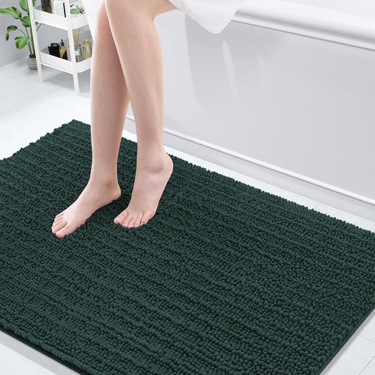 Arotive Luxury Chenille Bathroom Rug Mat, Extra Soft Thick Absorbent Shaggy Bath Rugs, Non-Slip Machine Wash Dry, Plush Bath Mats for Bathroom, Shower and Tub, 59x35, Dark Green
