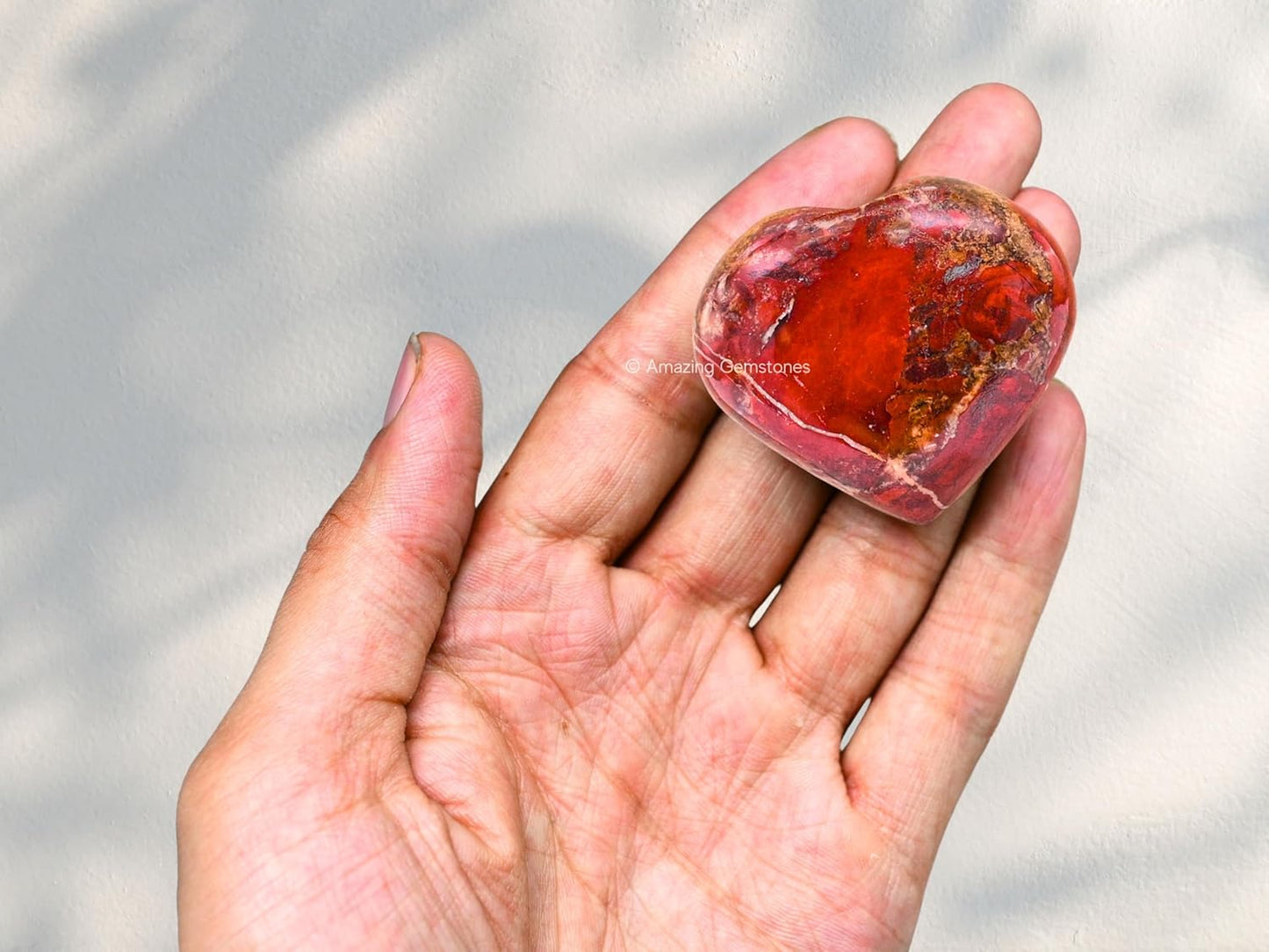 Amazing Gemstone Brecciated Jasper Crystal Heart Palm Stone - Pocket Massage Worry Stone for Natural Body Chakra Balancing, Reiki Healing and Crystal Grid