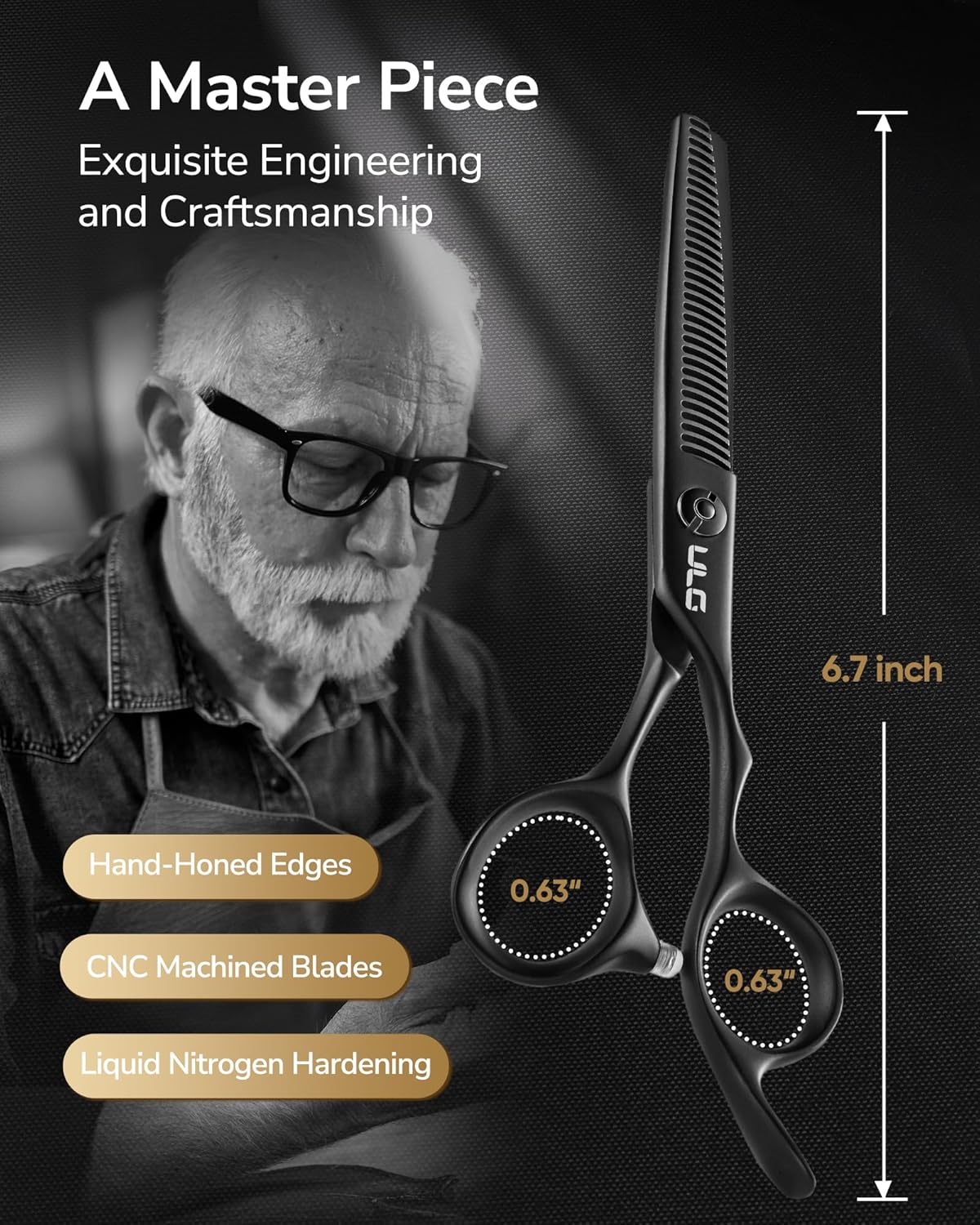 ULG Seamless Thinning Scissors – Professional Stainless Steel, Teflon Coated, Ergonomic Offset Handles, Precision Serrated Blades for Natural Hair Thinning and Layering, Ideal for Stylists and Barbers