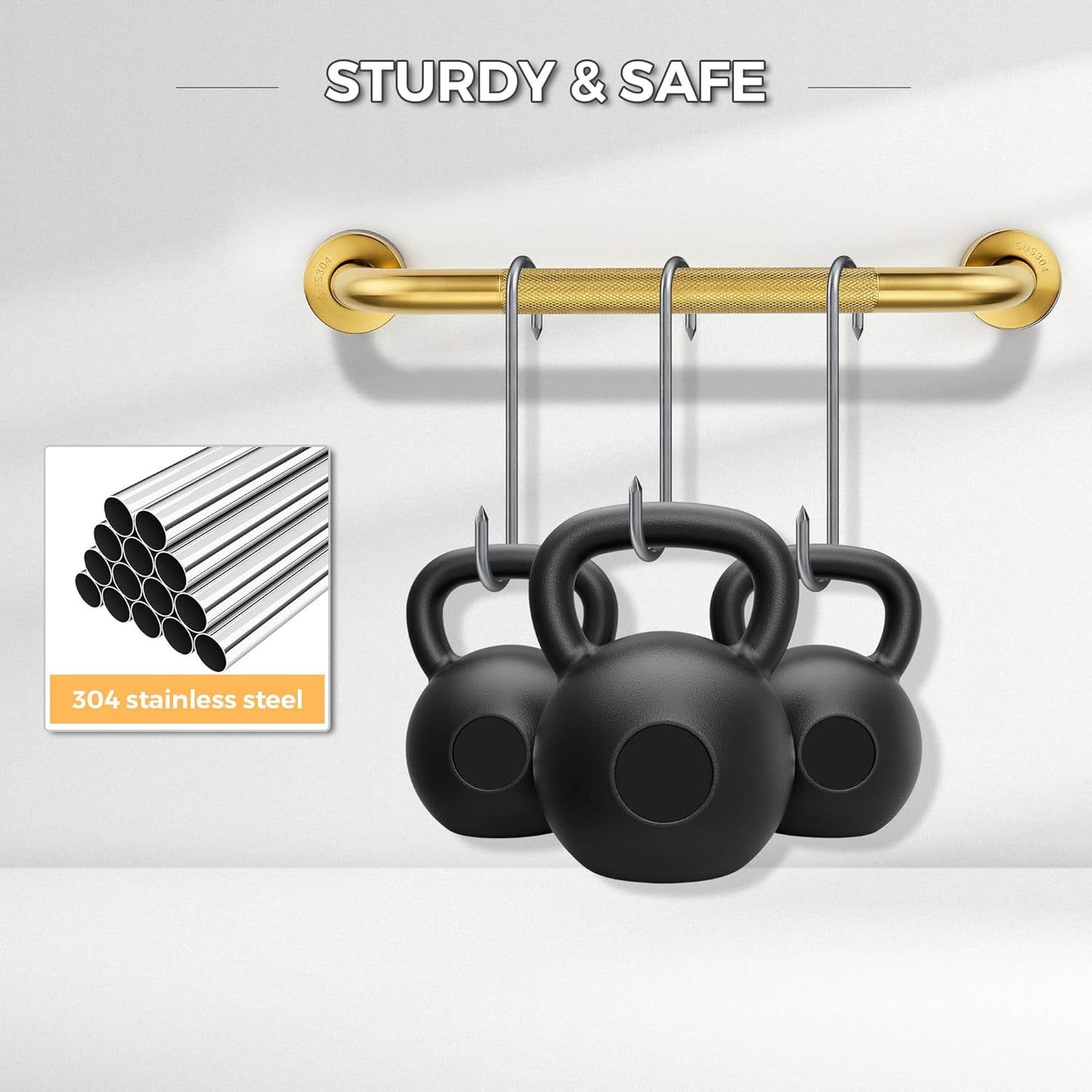 Grab Bars for Shower, 2 Pack 36-Inch Anti Slip Shower Handles for Elderly, Safety Shower Grab Bar, Stainless Steel Handicap Grab Bars for Bathroom,Toilet (Gold, 1" Diameter)