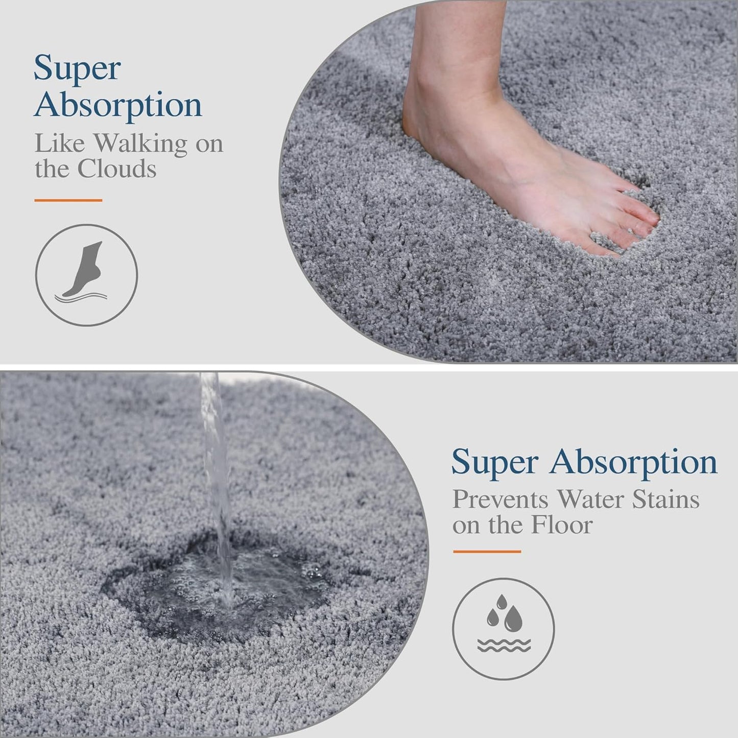 Walensee Bath Rug - Non Slip Microfiber Shaggy Bath Mat (20 x 32, Grey) Absorbent Soft Plush Machine Washable Thick Shower Mat