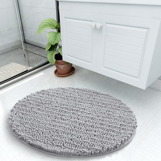 Arotive Luxury Round Chenille Bathroom Rug Mat, Extra Soft Thick Absorbent Shaggy Bath Rugs, Non-Slip Machine Wash Dry Plush Bath Mats for Bathroom, Shower and Tub, 24x24, Light Grey