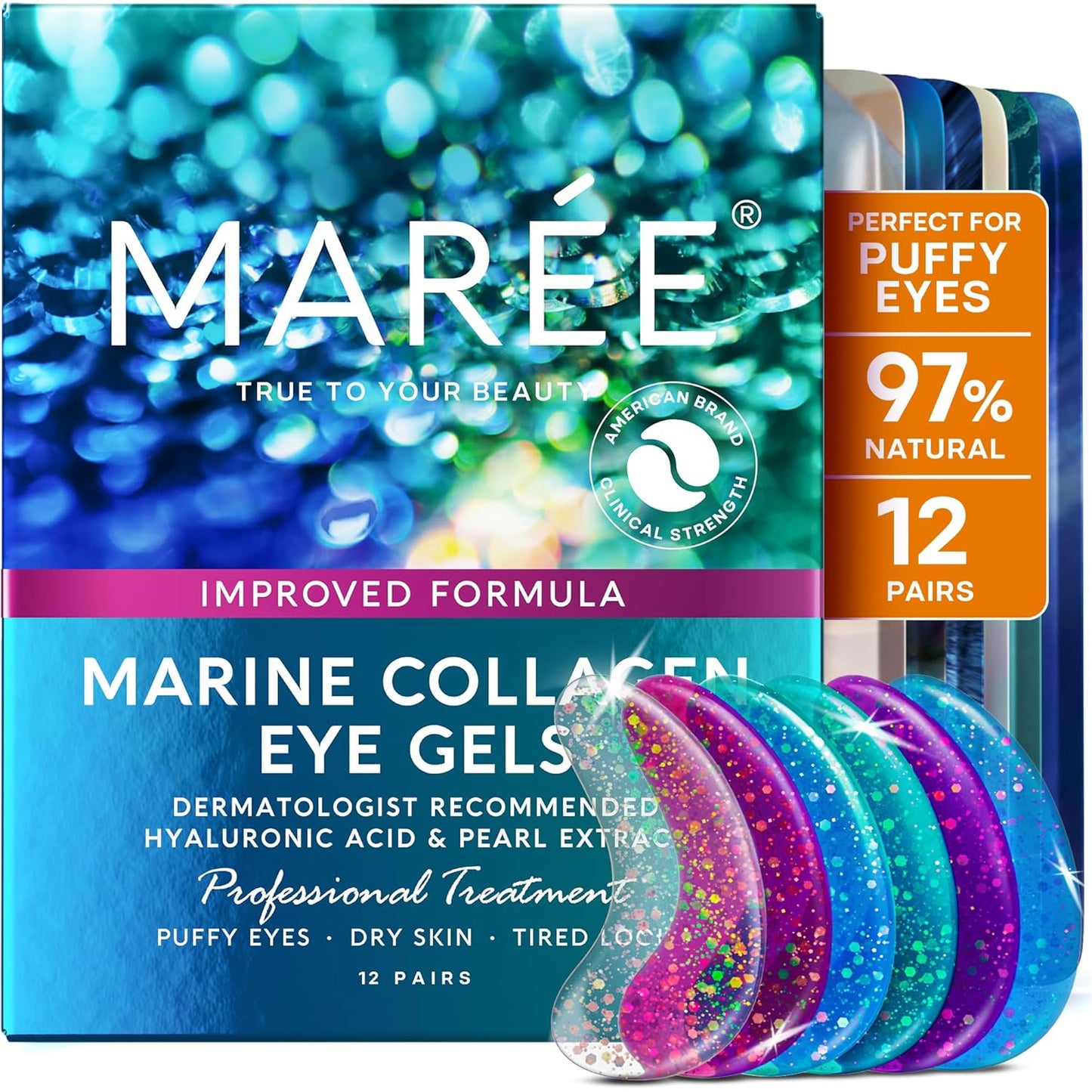 MAREE Eye Gels - Pads Under Eye Patches for Puffy Eyes and Dark Circles with Collagen & Hyaluronic Acid - Anti Wrinkles Under Eye Masks Skincare Treatment for Puffiness & Bags - Parches Para Ojeras