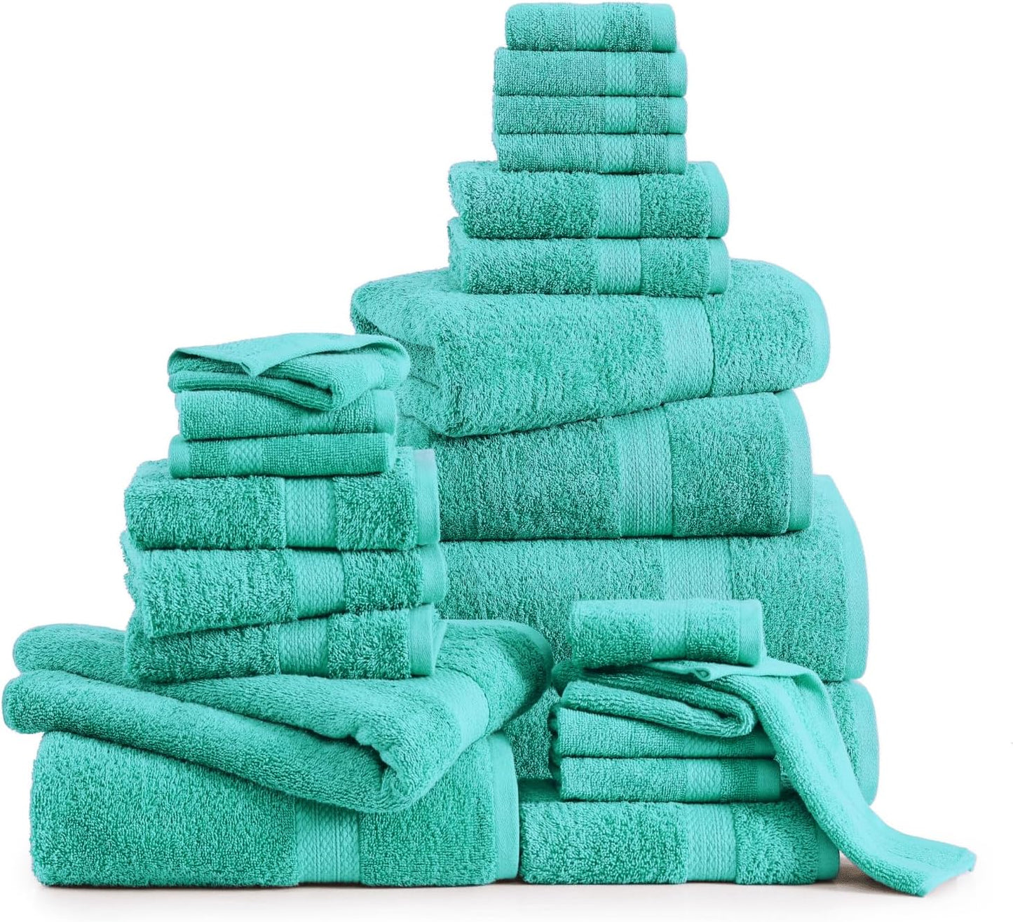 LANE LINEN 100% Mercerized Cotton Bathroom Towel Set - 24 Pcs - Quick Dry, Ring Spun, Soft & Absorbent - 2 Bath Sheets, 4 Fingertip, 4 Bath, 6 Hand Towels, 8 Washcloths - Sustainably Produced - Teal