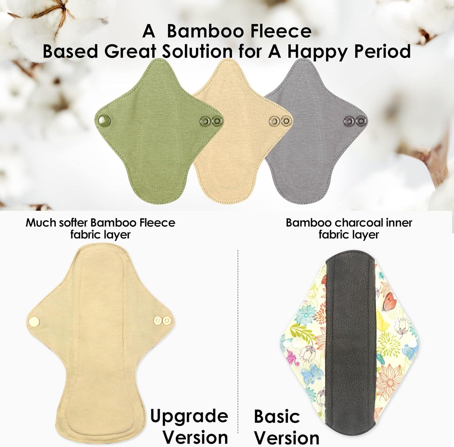 wegreeco 6 Pc Reusable Menstrual Pads, Ultra Thin Pantiliners for Thongs, Cloth Pads, Panty Liners for Teens, Women, Nonslip Pantiliners + 1 Pc Wet Bag(Mustard Yellow, Grey, Beige, XS)