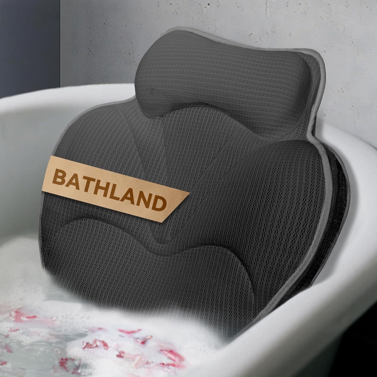 Bath Pillows for Tub - Luxury Bathtub Pillow Neck, Head, Back Support, Soft 4D Mesh Fabric and Non-Slip Suction Cups & Quick Dry, Comfort Fits All Tubs, Relaxation Spa Gift, Grey