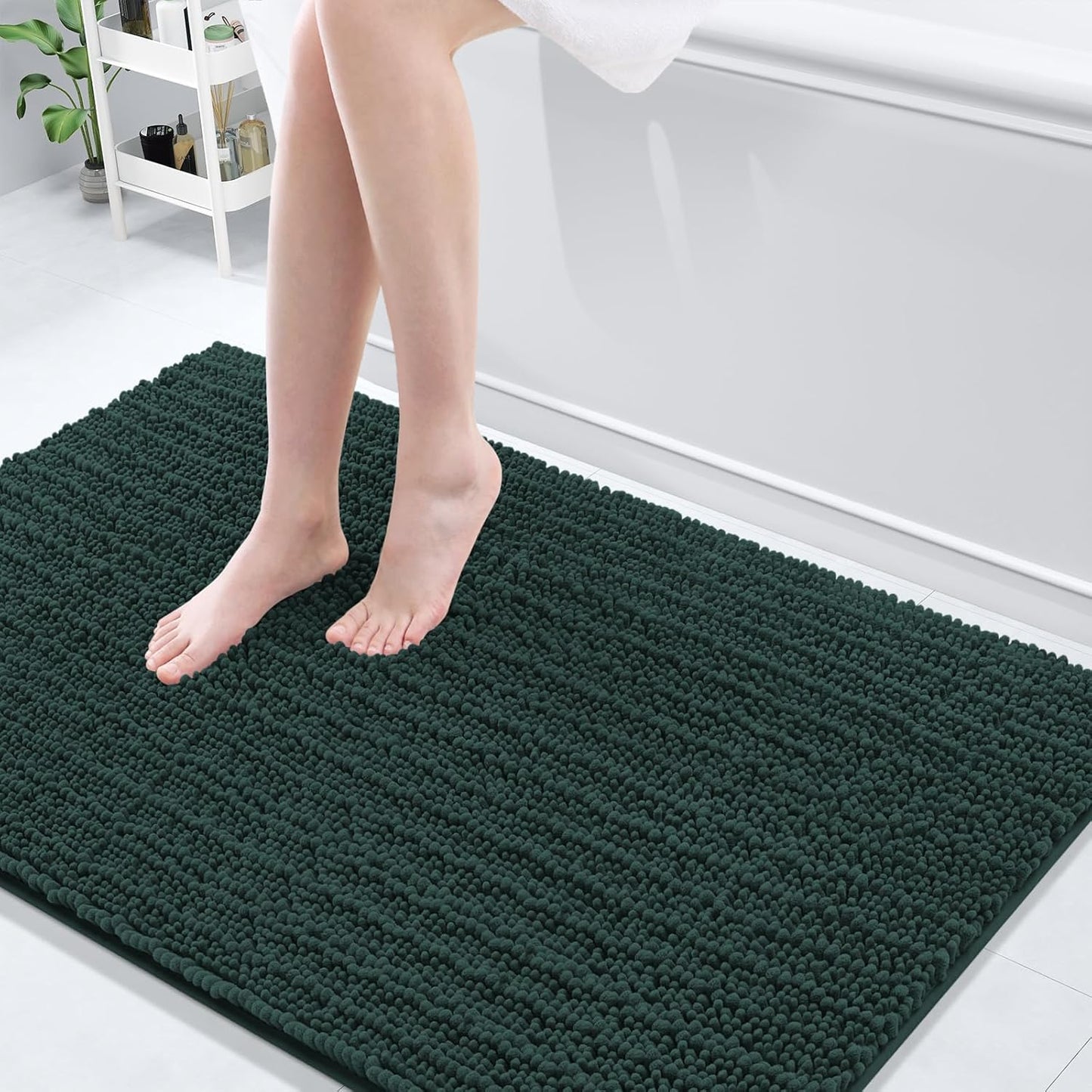 Arotive Luxury Chenille Bathroom Rug Mat, Extra Soft Thick Absorbent Shaggy Bath Rugs, Non-Slip Machine Wash Dry, Plush Bath Mats for Bathroom, Shower and Tub, 50x30, Dark Green