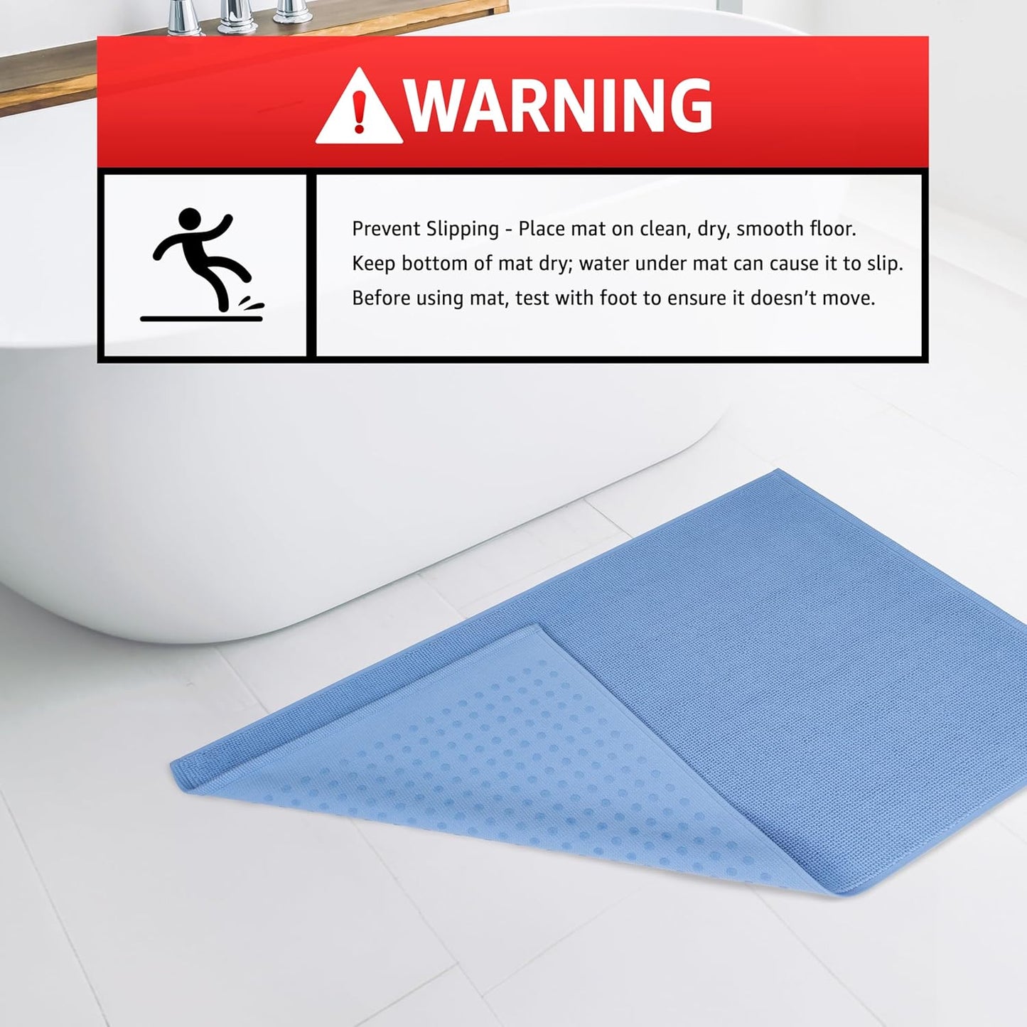 American Soft Linen Bath Rug, 20 in 34 in 100% Cotton Bath Mats Rugs for Bathroom, Slip Reducer Washable Shaggy Form Area Rugs, Sky Blue Bath Rug