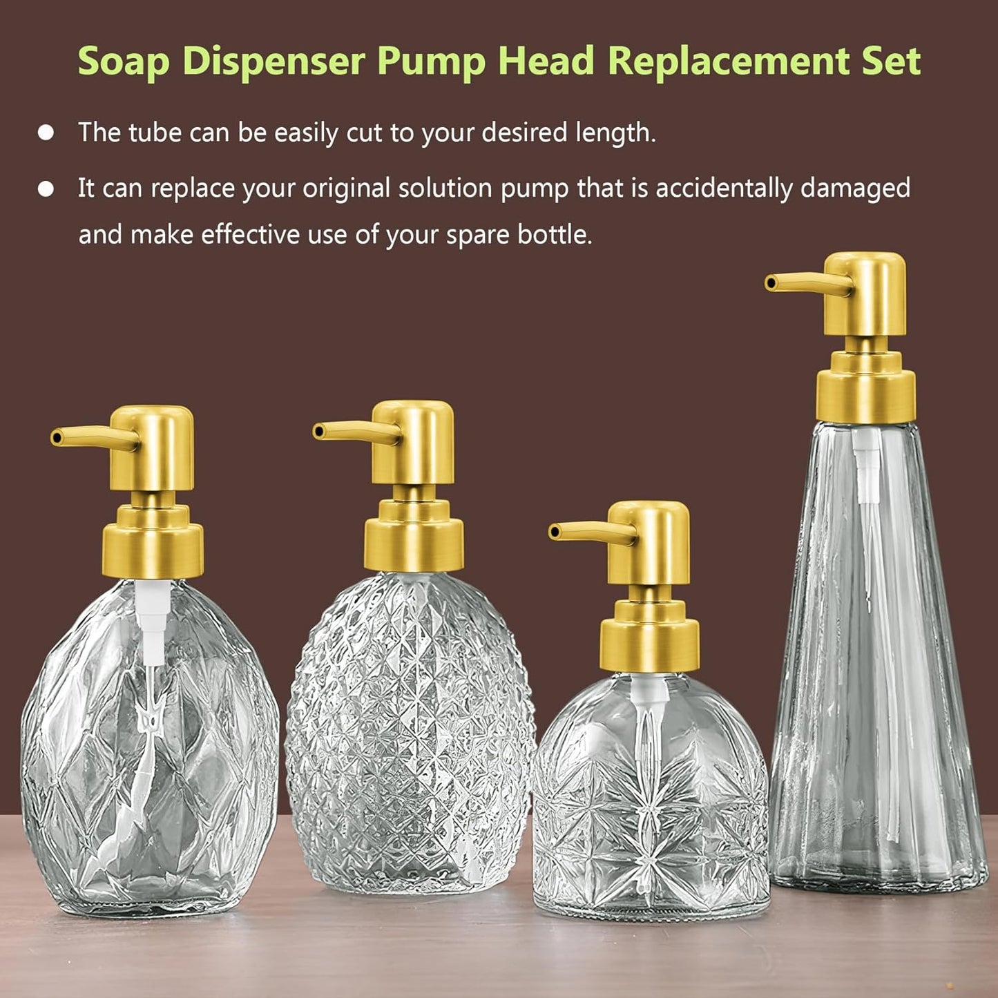 6Pcs Soap Dispenser Pump Head Replacement Set,Reusable Hand Soap Dispenser Top for Bathroom,Kithen Worktop Bottles, Standard Diameter 28/400 Neck Size (6, Gold)
