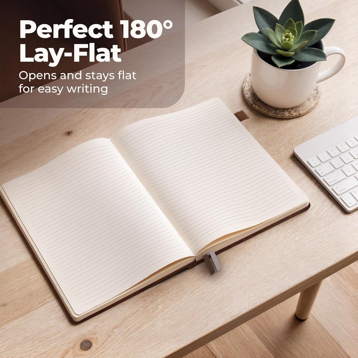 Classic Lined Journal Notebook 8.5x11" A4 Hardcover Leather - Brown - 200 Pages College Ruled Large with Sticky Tabs, Pockets, and Pen Loop for Writing and Journaling - Big Hardback Men and Women