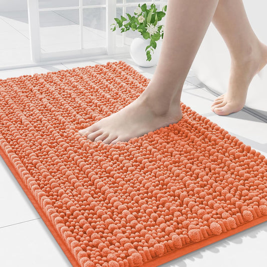 Arotive Luxury Chenille Bathroom Rug Mat, Extra Soft Thick Absorbent Shaggy Bath Rugs, Non-Slip Machine Wash Dry, Plush Bath Mats for Bathroom, Shower and Tub, 34x21, Coral