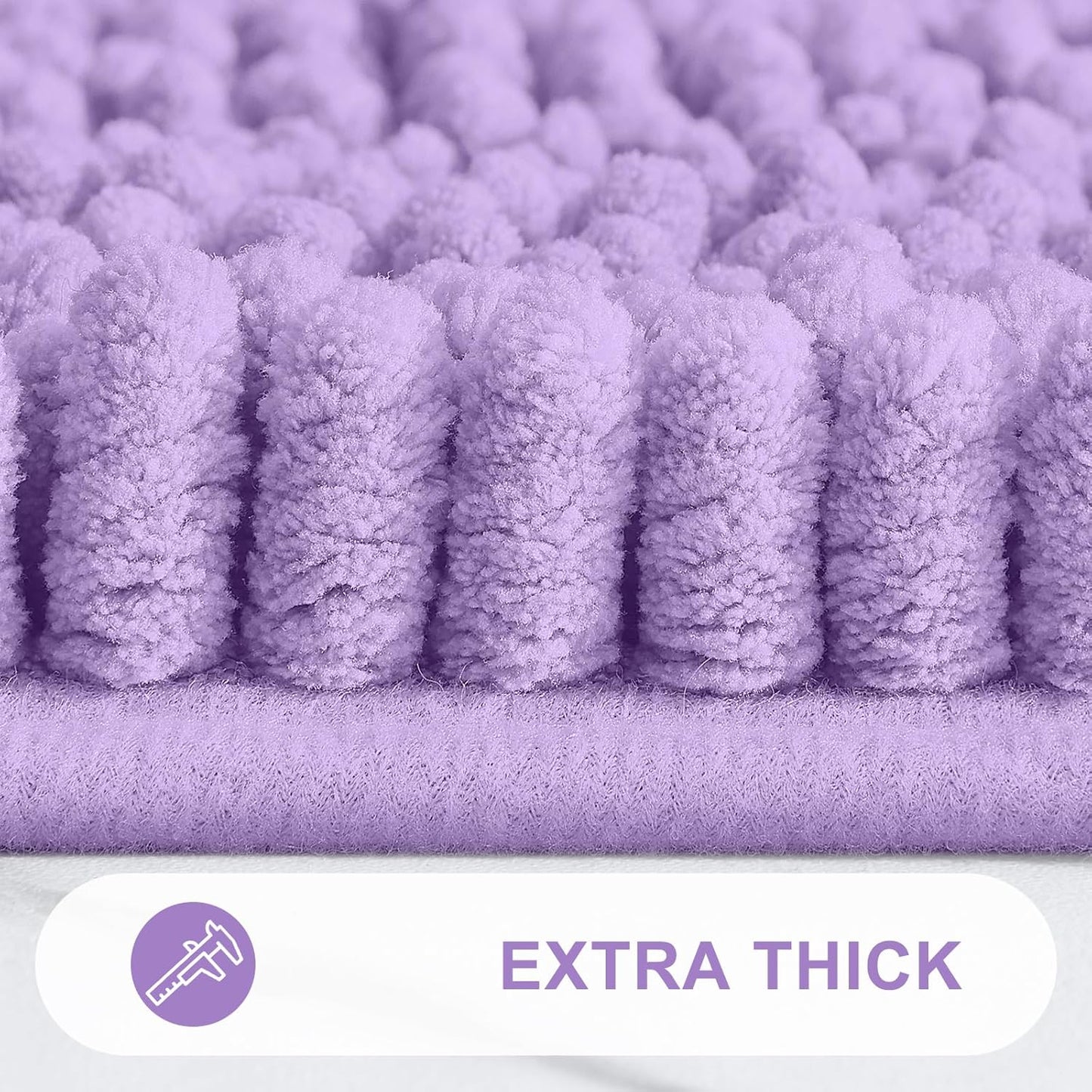 Grandaily Chenille Striped Bathroom Rugs 30x20, Extra Thick and Absorbent Bath Mats, Non-Slip Soft Plush Shaggy Shower Carpet, Machine Wash Dry, Bath Rug for Bathroom, (Medium, Purple)