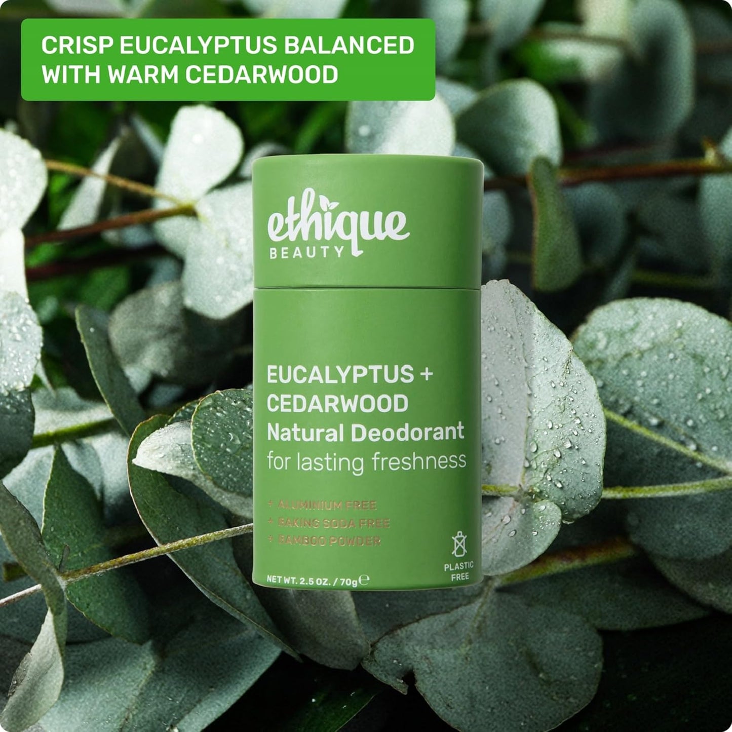 Ethique Beauty Eucalyptus & Cedarwood Deodorant Stick for Men & Women - Aluminum-Free, Plastic-Free, Vegan, Cruelty-Free, Eco-Friendly, 2.5 oz