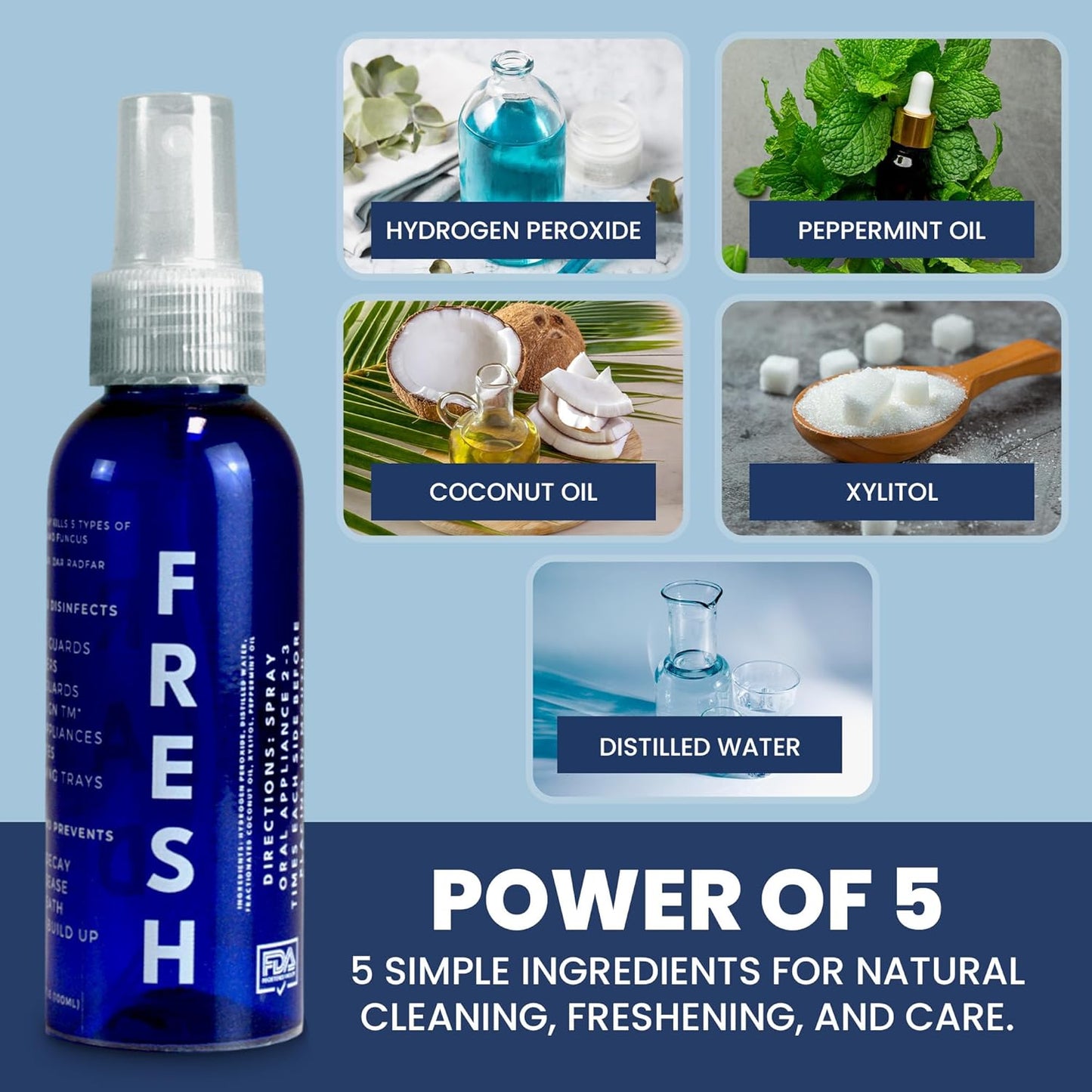 RAD FRESH - Natural Mouth Guard Cleaner with Food-Grade Hydrogen Peroxide, Easy-to-Use, No-Rinse-Formula Retainers Cleaner for All Oral Devices Like Aligners, Dentures & More, 3 Pack, 3.4 oz