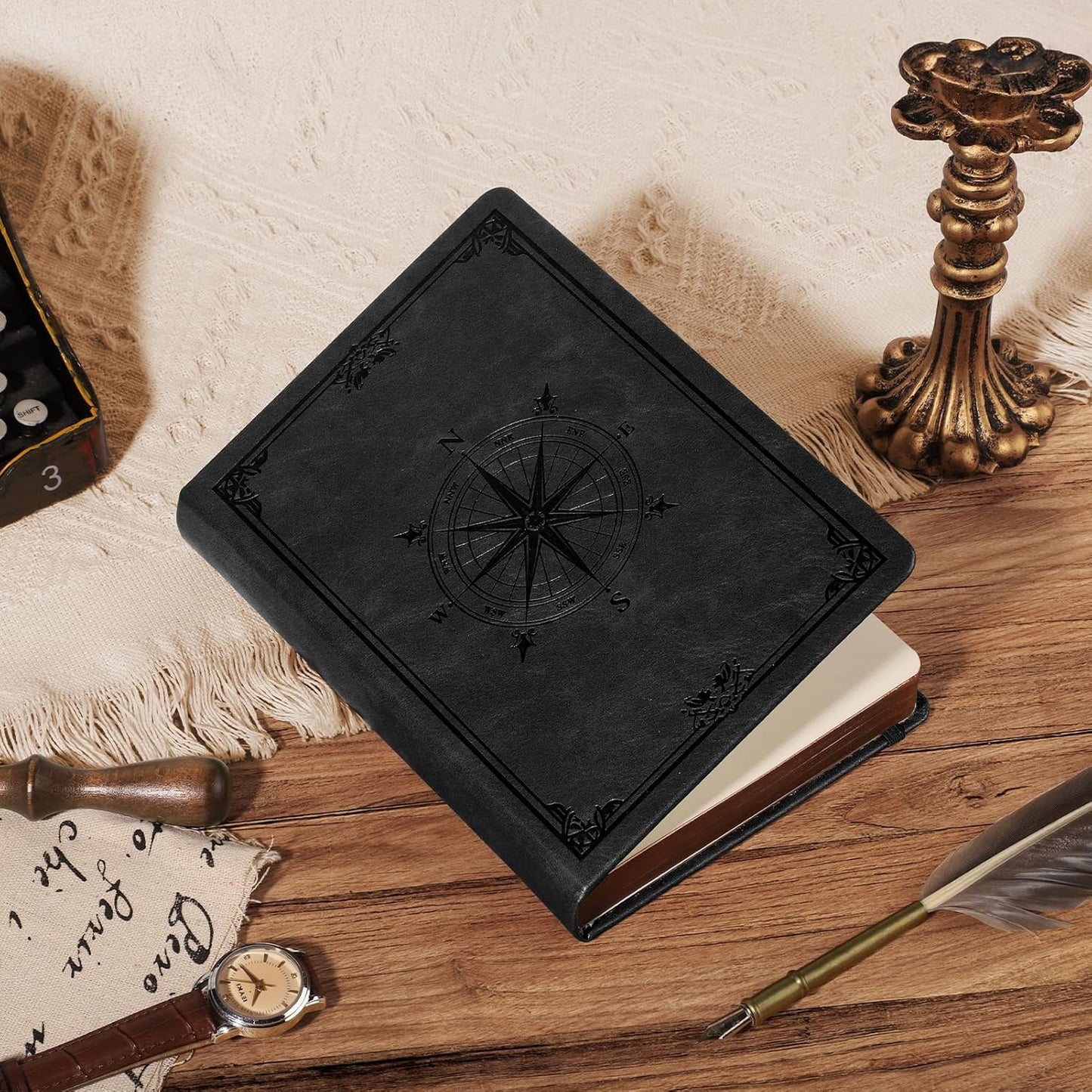 AHGXG Thick Journal Dotted Notebook for Men - 320 Numbered Pages A5 Notebook for Writing, 100gsm Dot Paper, Vintage Leather Hardcover, for Women Work Office School, 5.75'' X 8.38''- Black