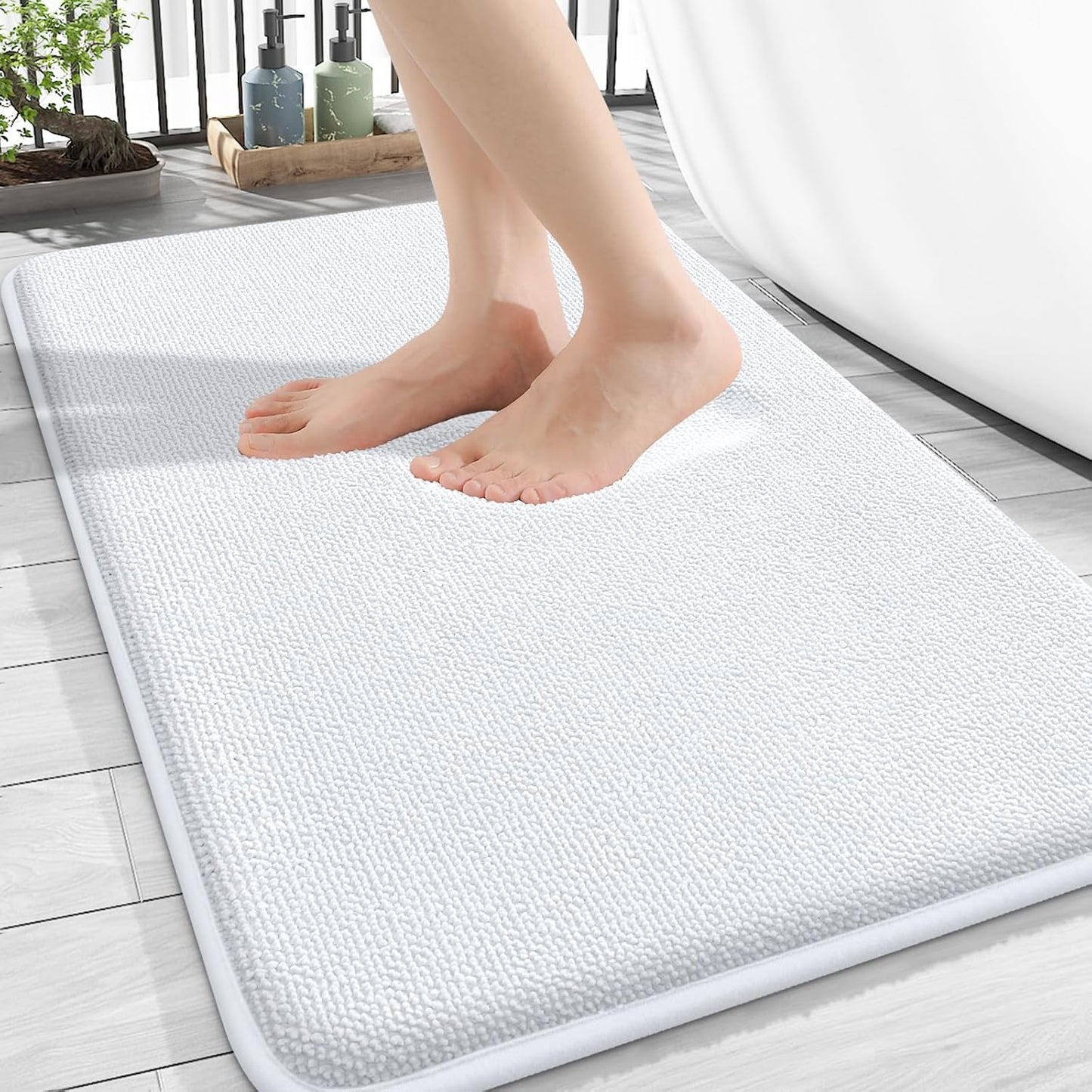 OLANLY Thick Memory Foam Bath Mat Rug 30x20, Extra Soft Absorbent Bathroom Rug, Quick Dry Bath Mats, Non-Slip, Machine Washable Carpet for Bathroom, Tub and Shower, Home Decor Accessories, White