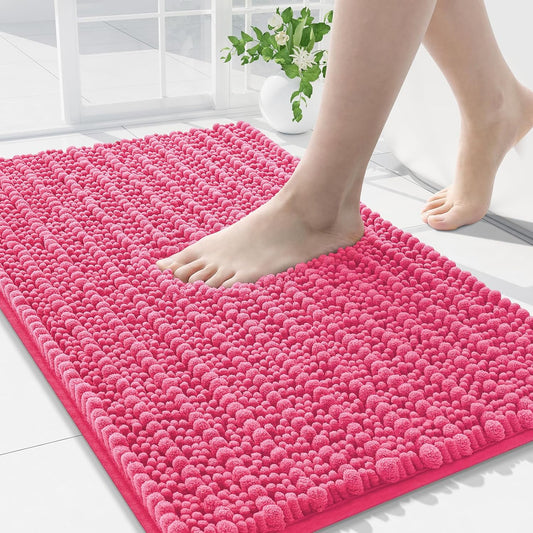 Arotive Luxury Chenille Bathroom Rug Mat, Extra Soft Thick Absorbent Shaggy Bath Rugs, Non-Slip Machine Wash Dry, Plush Bath Mats for Bathroom, Shower and Tub, 34x21, Deep Pink
