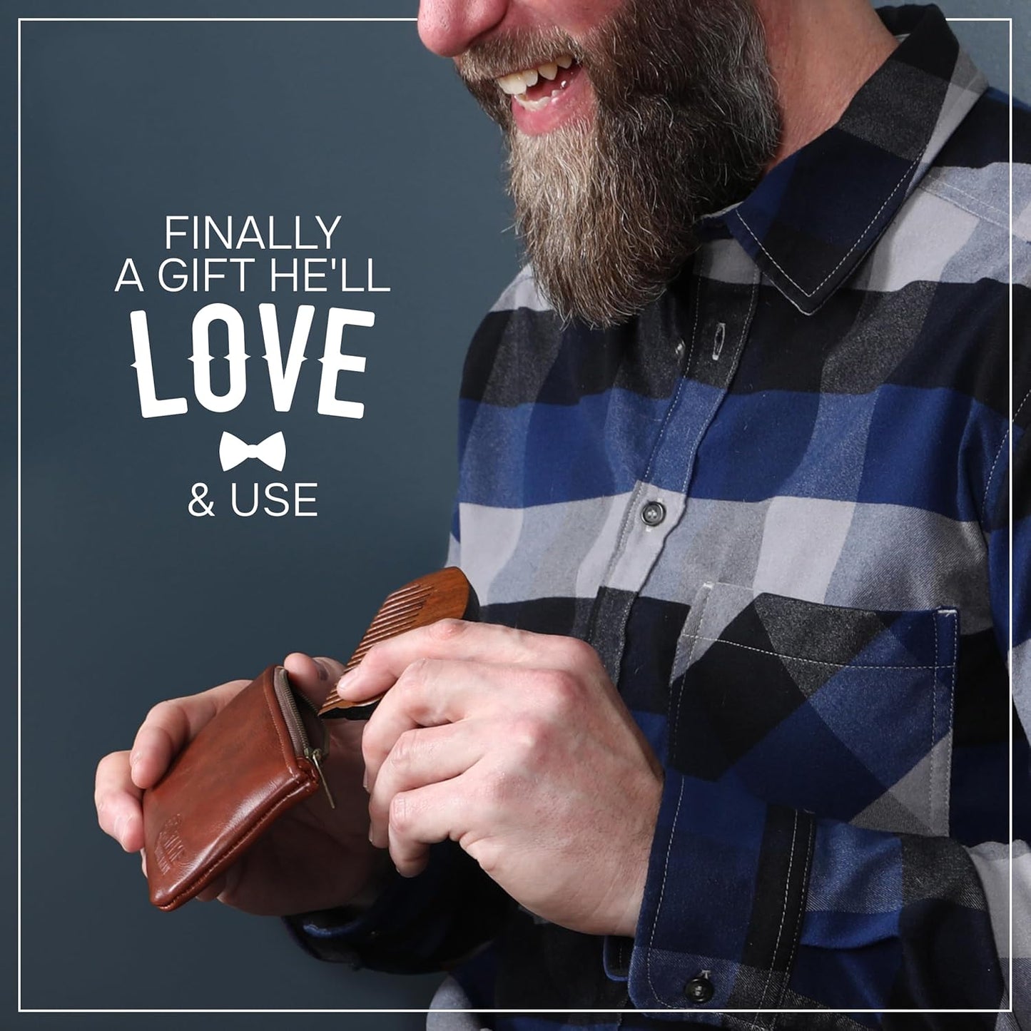 2-Piece Prazoli Mens Sandalwood Mustache, Beard & Hair Comb - Funny, Unique & Cool Gifts Ideas for Husband, Boyfriend, Dad & Man Anniversary | Fine Tooth Hair Care Grooming Set Kit | Mini Small Pocket